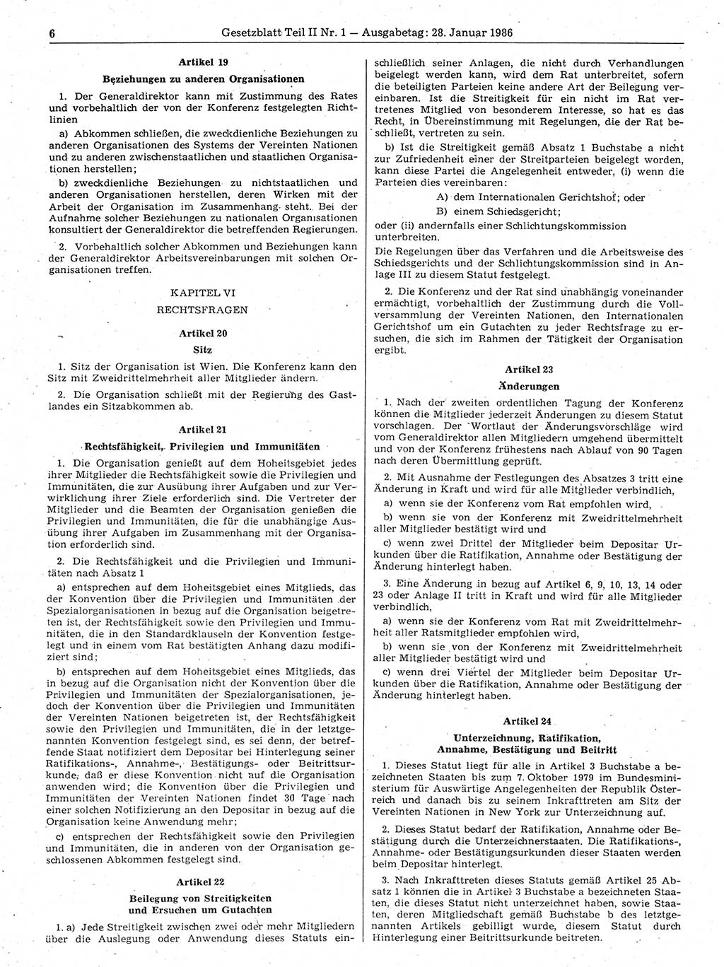 Gesetzblatt (GBl.) der Deutschen Demokratischen Republik (DDR) Teil ⅠⅠ 1986, Seite 6 (GBl. DDR ⅠⅠ 1986, S. 6)