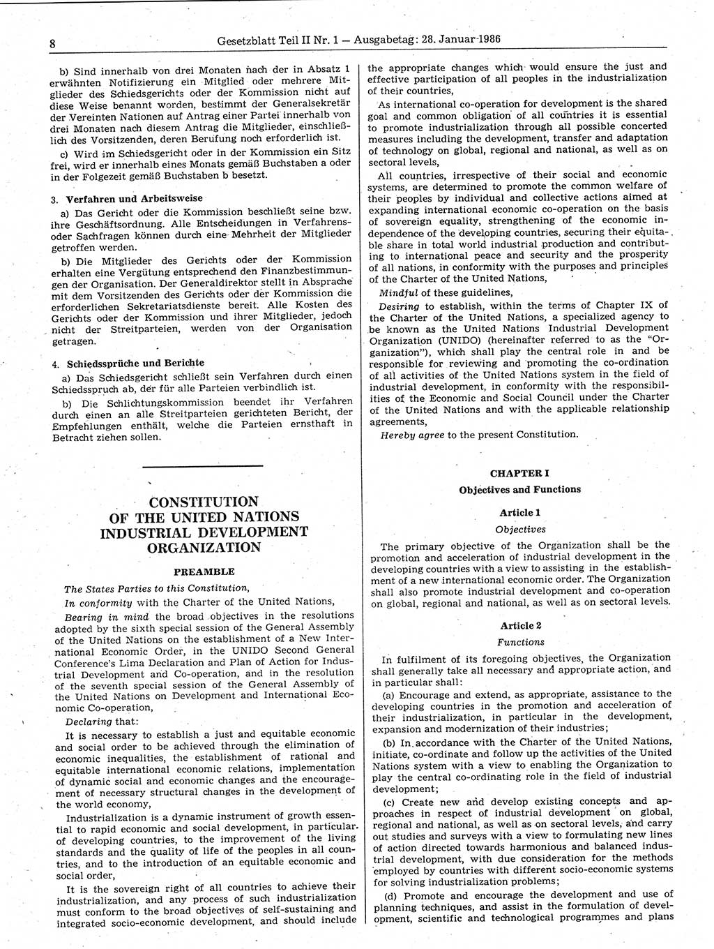 Gesetzblatt (GBl.) der Deutschen Demokratischen Republik (DDR) Teil ⅠⅠ 1986, Seite 8 (GBl. DDR ⅠⅠ 1986, S. 8)