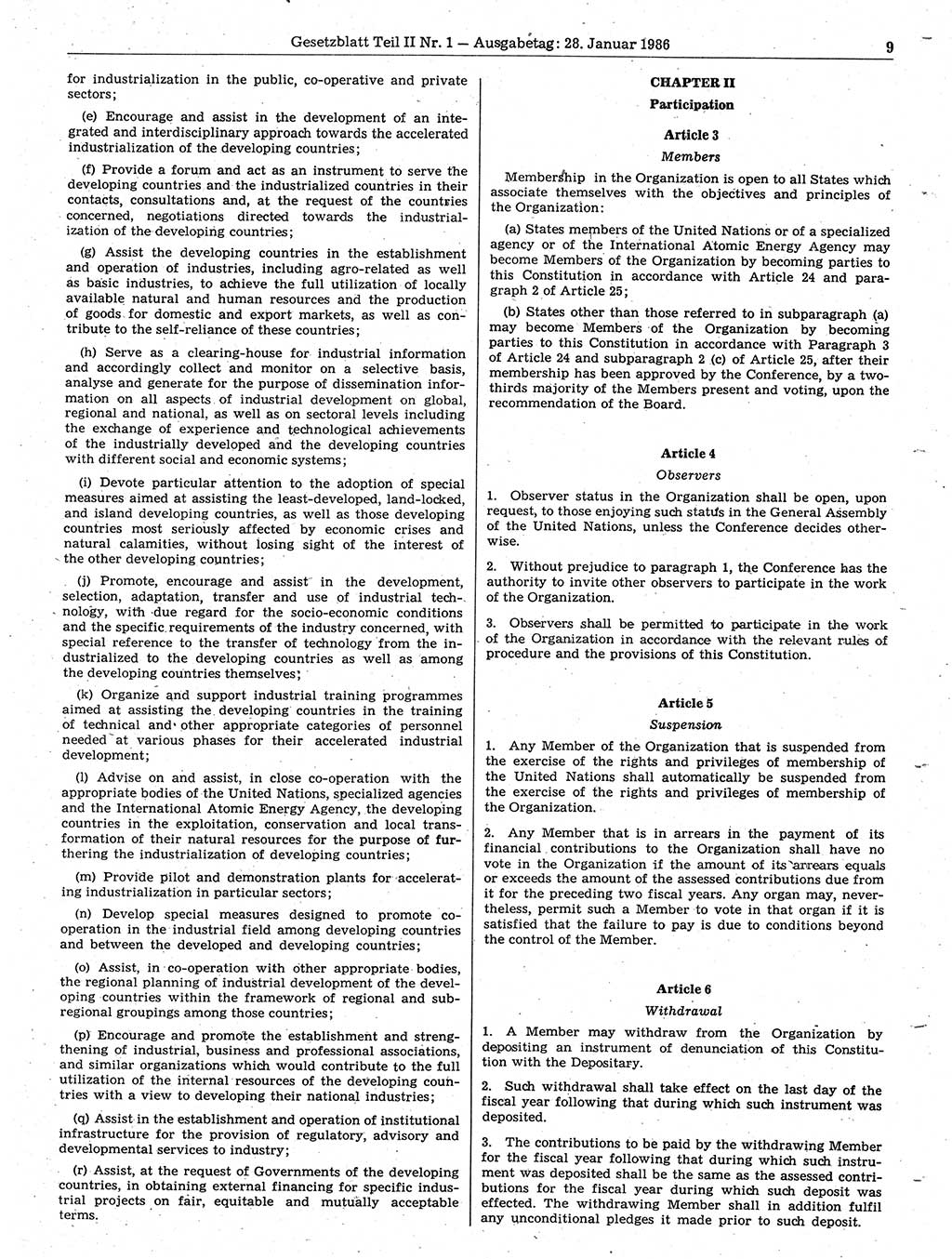 Gesetzblatt (GBl.) der Deutschen Demokratischen Republik (DDR) Teil ⅠⅠ 1986, Seite 9 (GBl. DDR ⅠⅠ 1986, S. 9)
