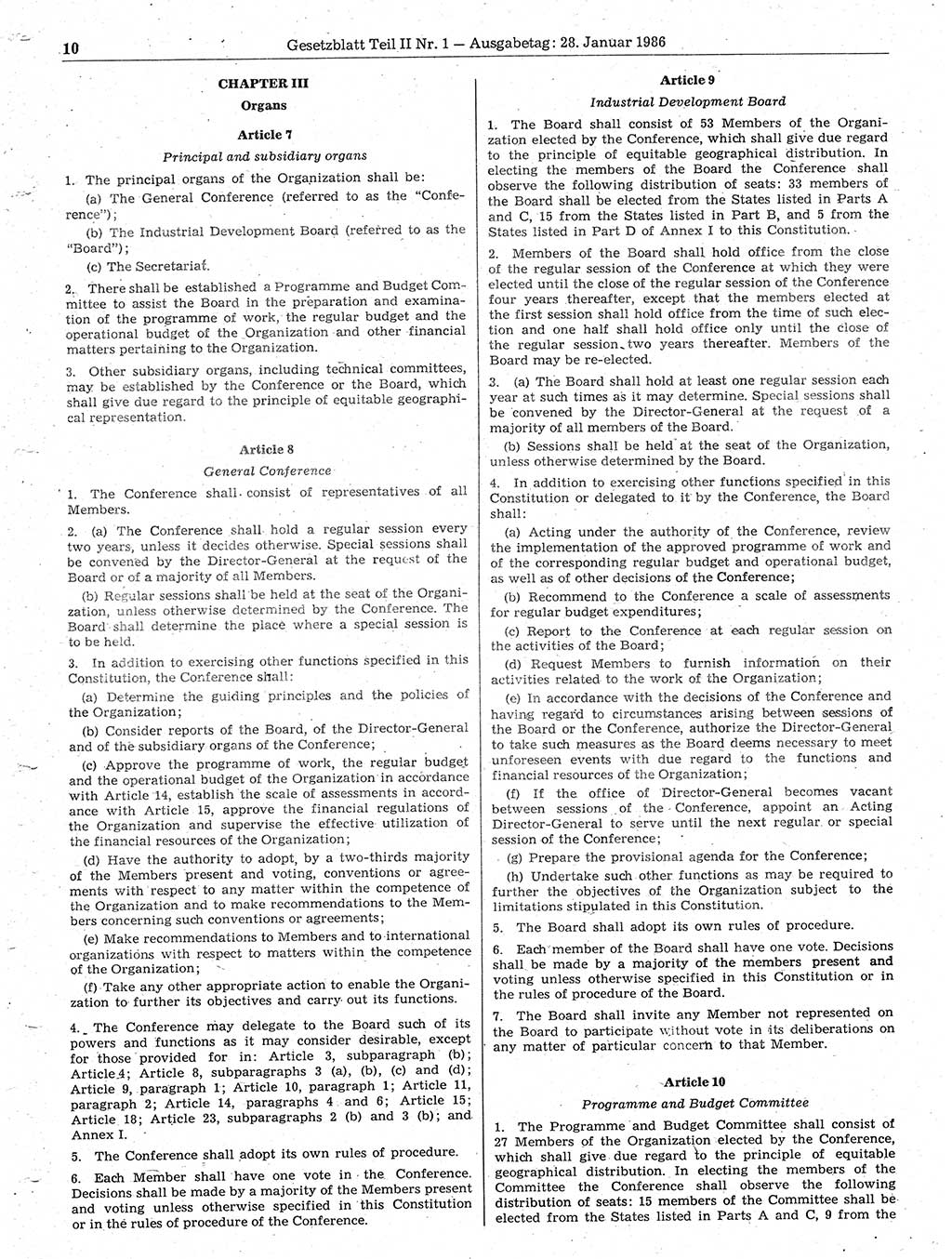 Gesetzblatt (GBl.) der Deutschen Demokratischen Republik (DDR) Teil ⅠⅠ 1986, Seite 10 (GBl. DDR ⅠⅠ 1986, S. 10)