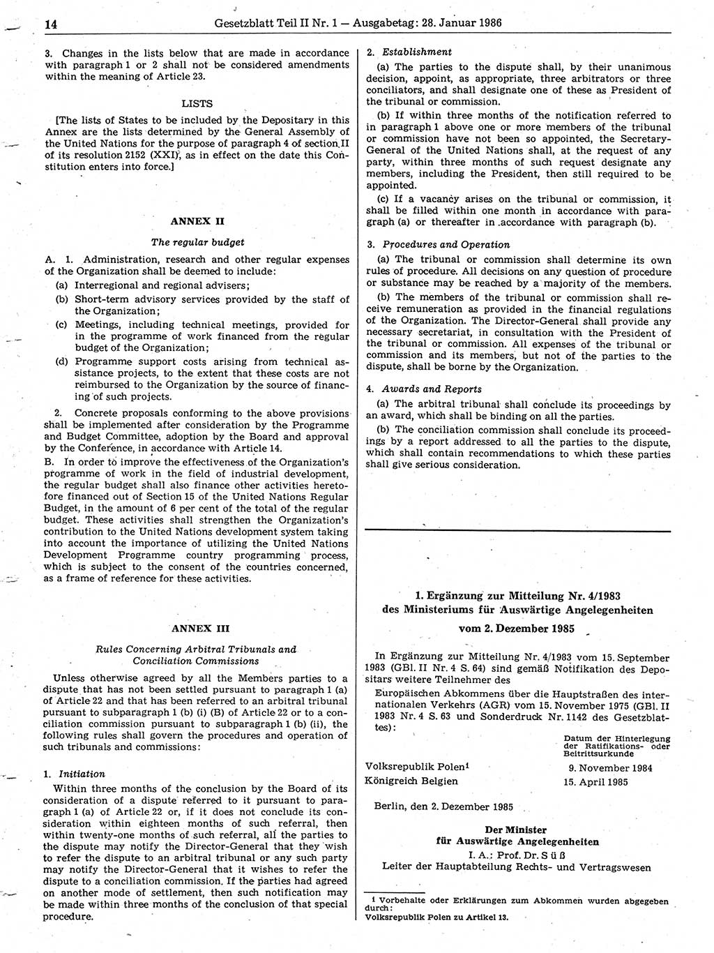 Gesetzblatt (GBl.) der Deutschen Demokratischen Republik (DDR) Teil ⅠⅠ 1986, Seite 14 (GBl. DDR ⅠⅠ 1986, S. 14)