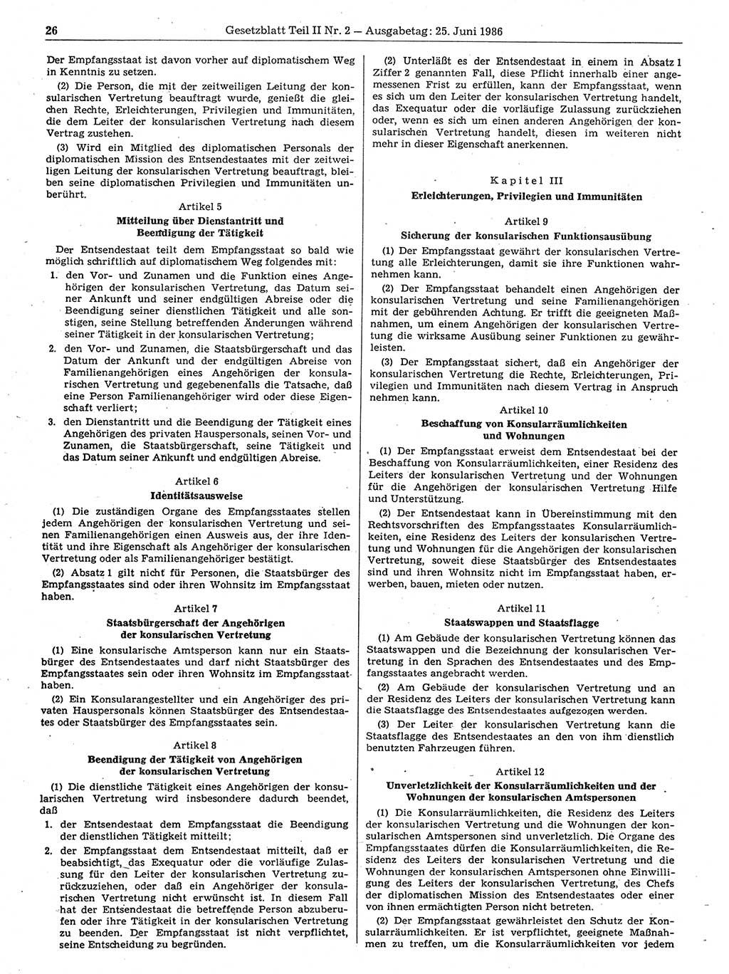 Gesetzblatt (GBl.) der Deutschen Demokratischen Republik (DDR) Teil ⅠⅠ 1986, Seite 26 (GBl. DDR ⅠⅠ 1986, S. 26)