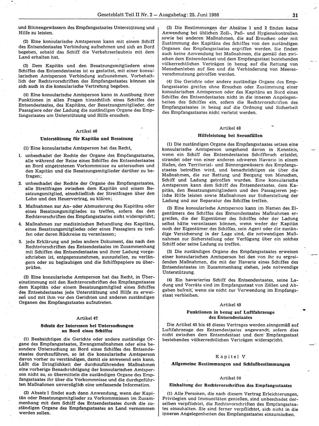 Gesetzblatt (GBl.) der Deutschen Demokratischen Republik (DDR) Teil ⅠⅠ 1986, Seite 31 (GBl. DDR ⅠⅠ 1986, S. 31)