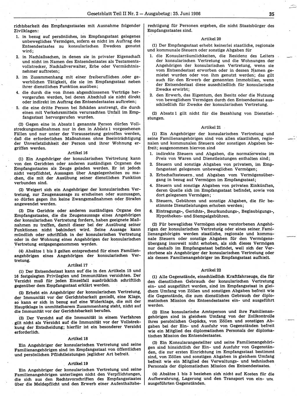 Gesetzblatt (GBl.) der Deutschen Demokratischen Republik (DDR) Teil ⅠⅠ 1986, Seite 35 (GBl. DDR ⅠⅠ 1986, S. 35)