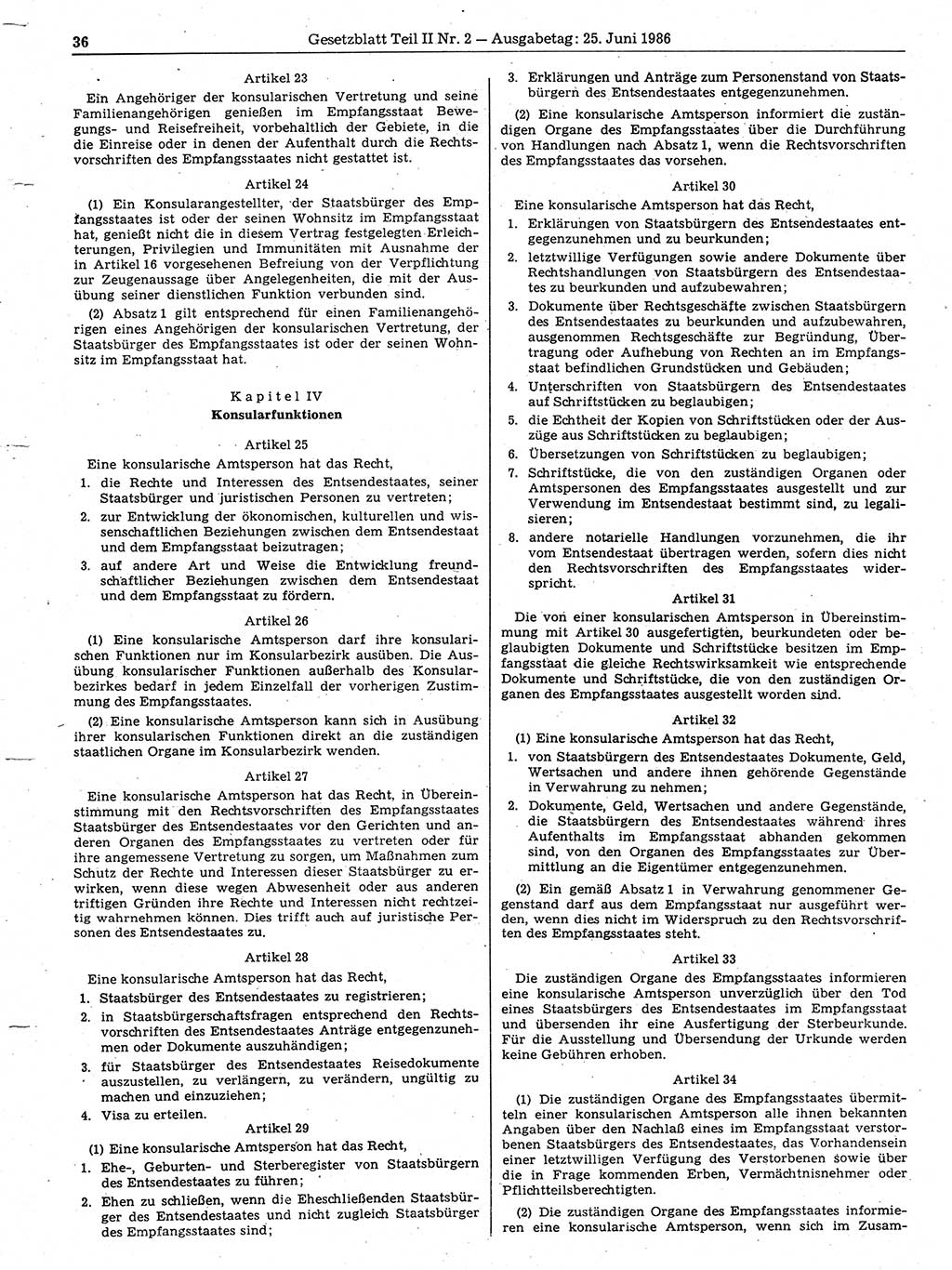 Gesetzblatt (GBl.) der Deutschen Demokratischen Republik (DDR) Teil ⅠⅠ 1986, Seite 36 (GBl. DDR ⅠⅠ 1986, S. 36)