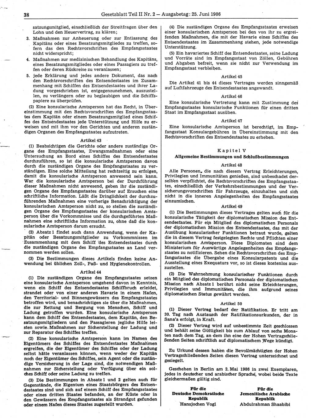 Gesetzblatt (GBl.) der Deutschen Demokratischen Republik (DDR) Teil ⅠⅠ 1986, Seite 38 (GBl. DDR ⅠⅠ 1986, S. 38)