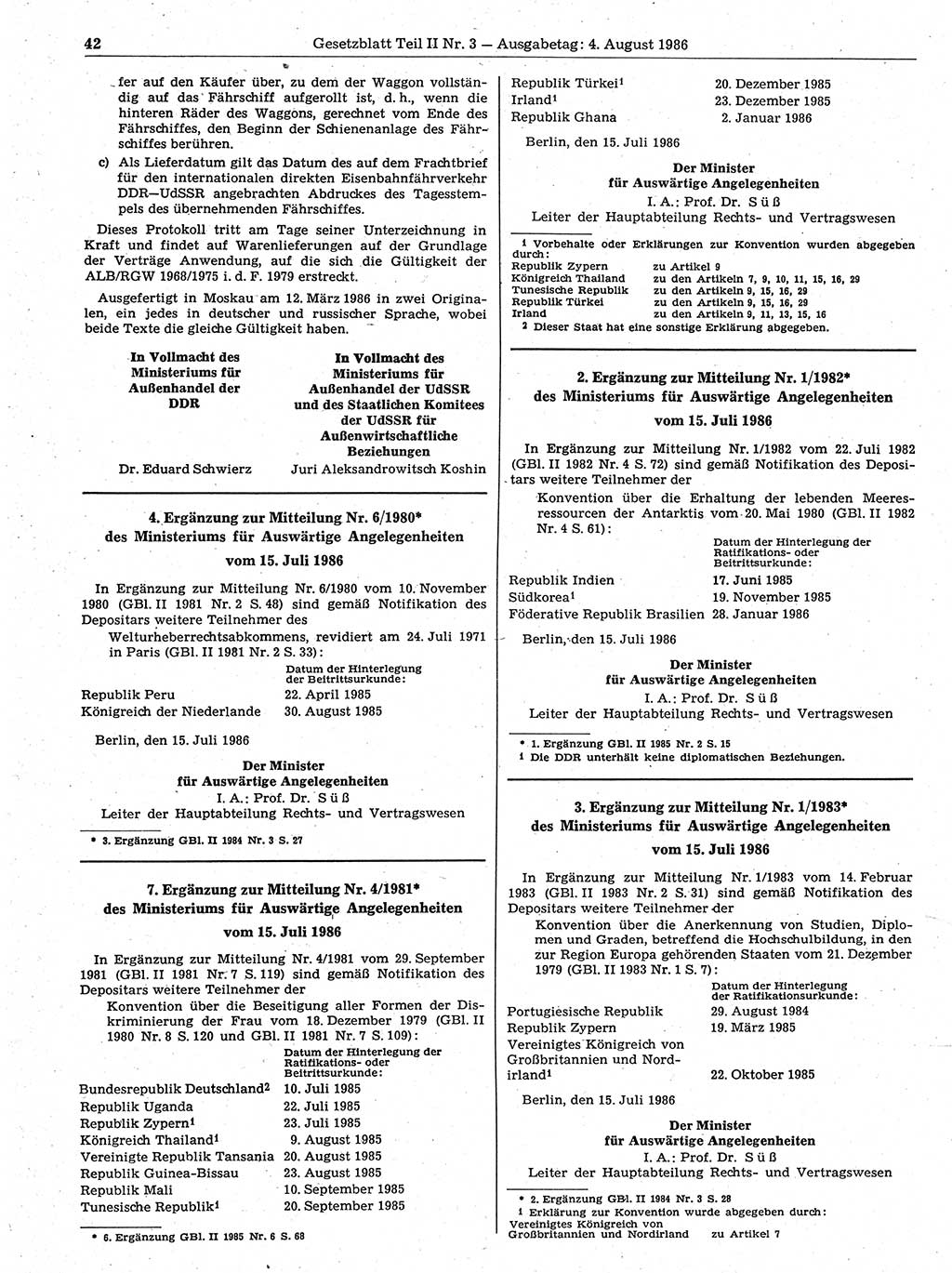 Gesetzblatt (GBl.) der Deutschen Demokratischen Republik (DDR) Teil ⅠⅠ 1986, Seite 42 (GBl. DDR ⅠⅠ 1986, S. 42)