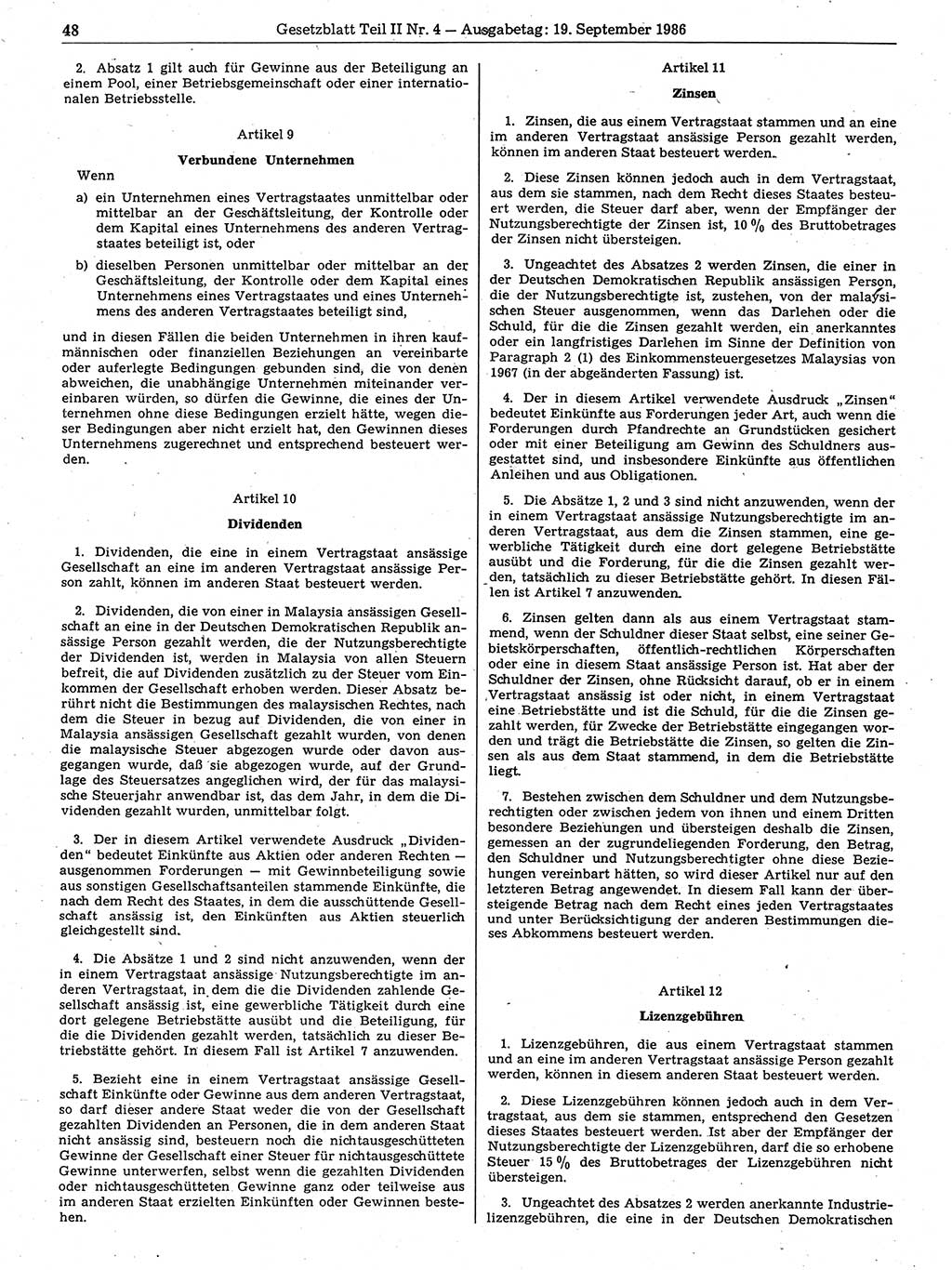 Gesetzblatt (GBl.) der Deutschen Demokratischen Republik (DDR) Teil ⅠⅠ 1986, Seite 48 (GBl. DDR ⅠⅠ 1986, S. 48)