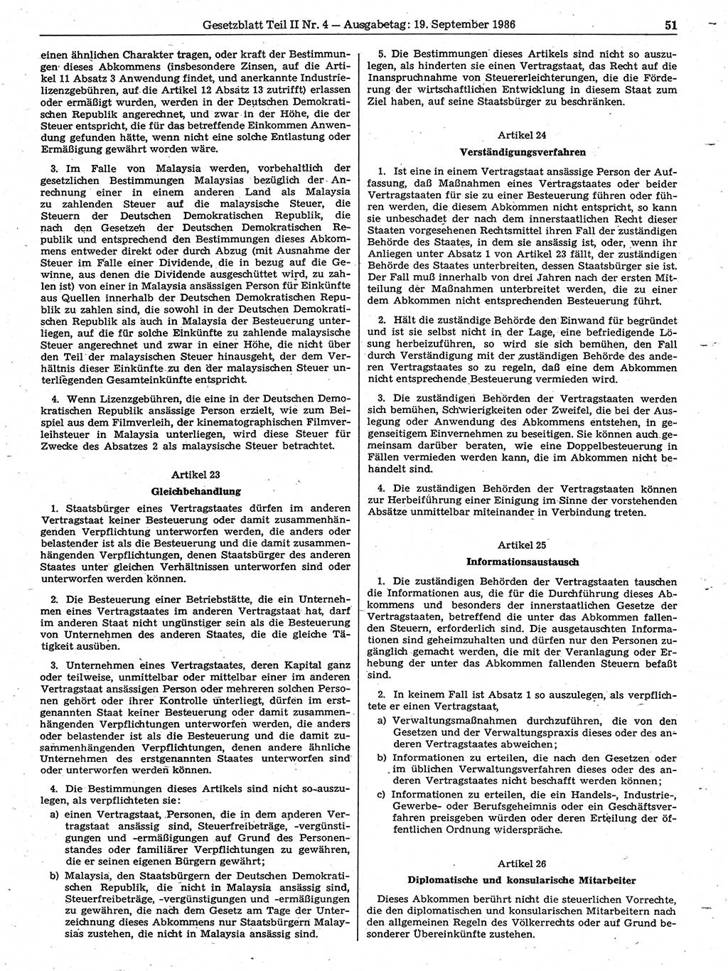 Gesetzblatt (GBl.) der Deutschen Demokratischen Republik (DDR) Teil ⅠⅠ 1986, Seite 51 (GBl. DDR ⅠⅠ 1986, S. 51)