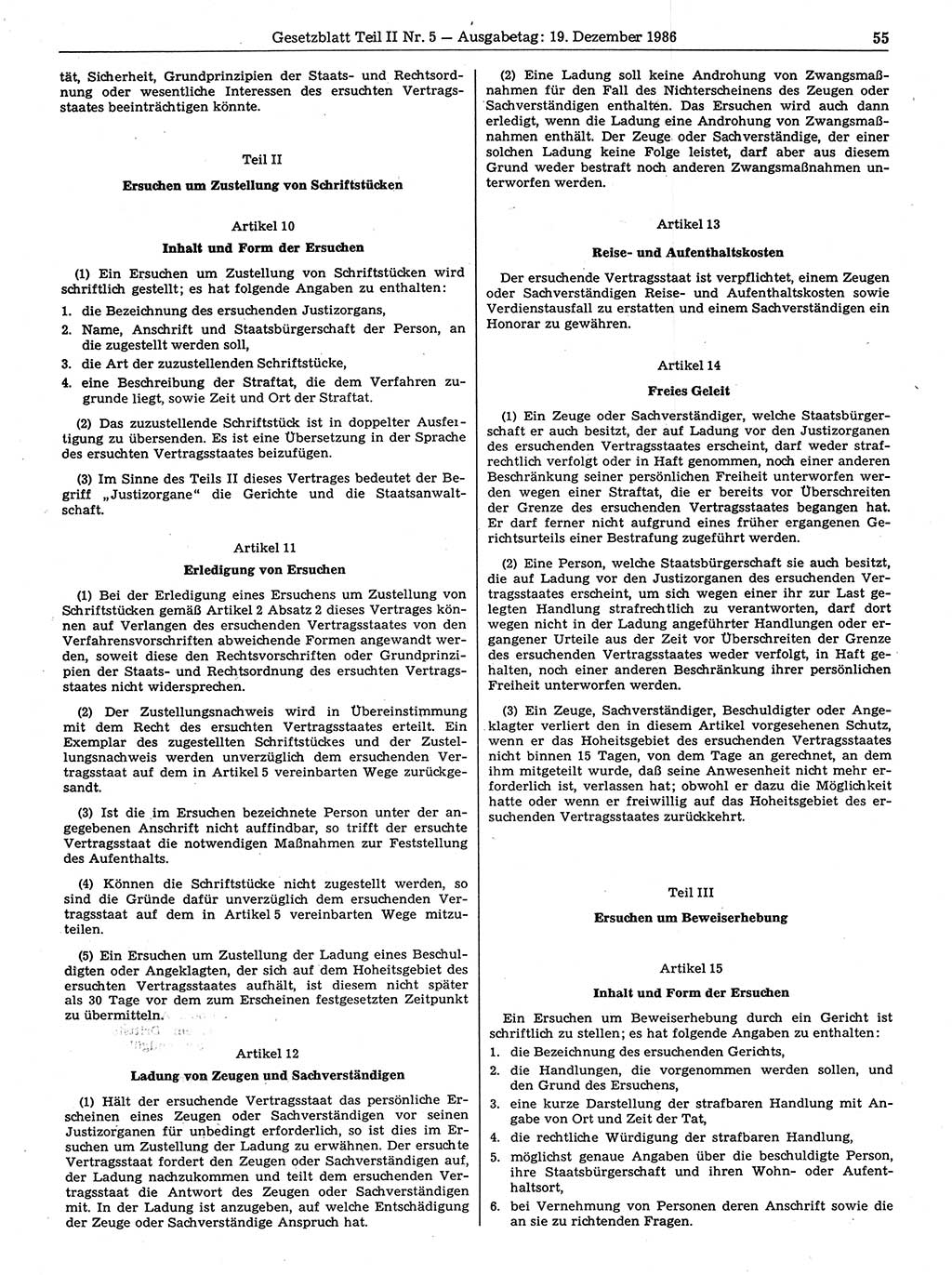 Gesetzblatt (GBl.) der Deutschen Demokratischen Republik (DDR) Teil ⅠⅠ 1986, Seite 55 (GBl. DDR ⅠⅠ 1986, S. 55)