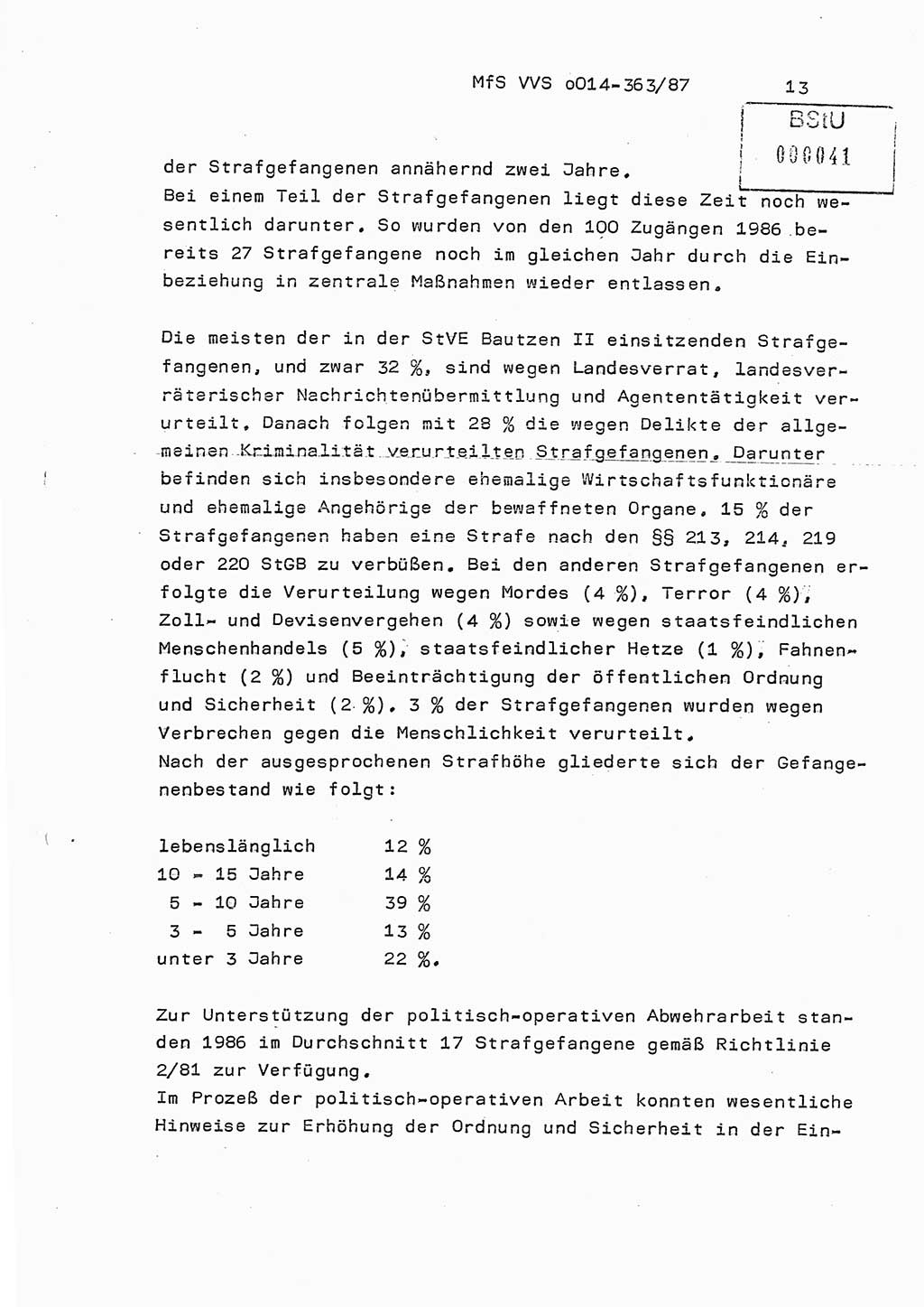 Ministerium für Staatssicherheit (MfS) [Deutsche Demokratische Republik (DDR)], Hauptabteilung (HA) Ⅸ/ Auswertungs- und Kontrollgruppe (AKG), Bereich Koordinierung, Jahresanalyse, Vertrauliche Verschlußsache (VVS) o014-363/87, Berlin 1987, Seite 13 (J.-Anal. MfS DDR HA Ⅸ/AKG VVS o014-363/87 1986, S. 13)