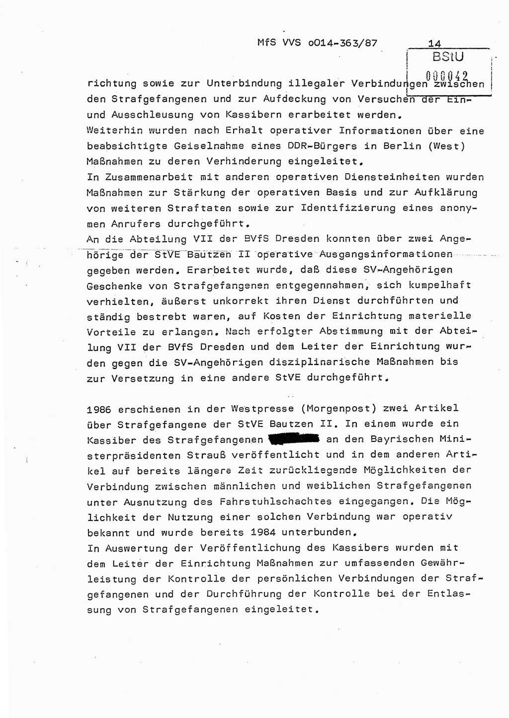 Ministerium für Staatssicherheit (MfS) [Deutsche Demokratische Republik (DDR)], Hauptabteilung (HA) Ⅸ/ Auswertungs- und Kontrollgruppe (AKG), Bereich Koordinierung, Jahresanalyse, Vertrauliche Verschlußsache (VVS) o014-363/87, Berlin 1987, Seite 14 (J.-Anal. MfS DDR HA Ⅸ/AKG VVS o014-363/87 1986, S. 14)