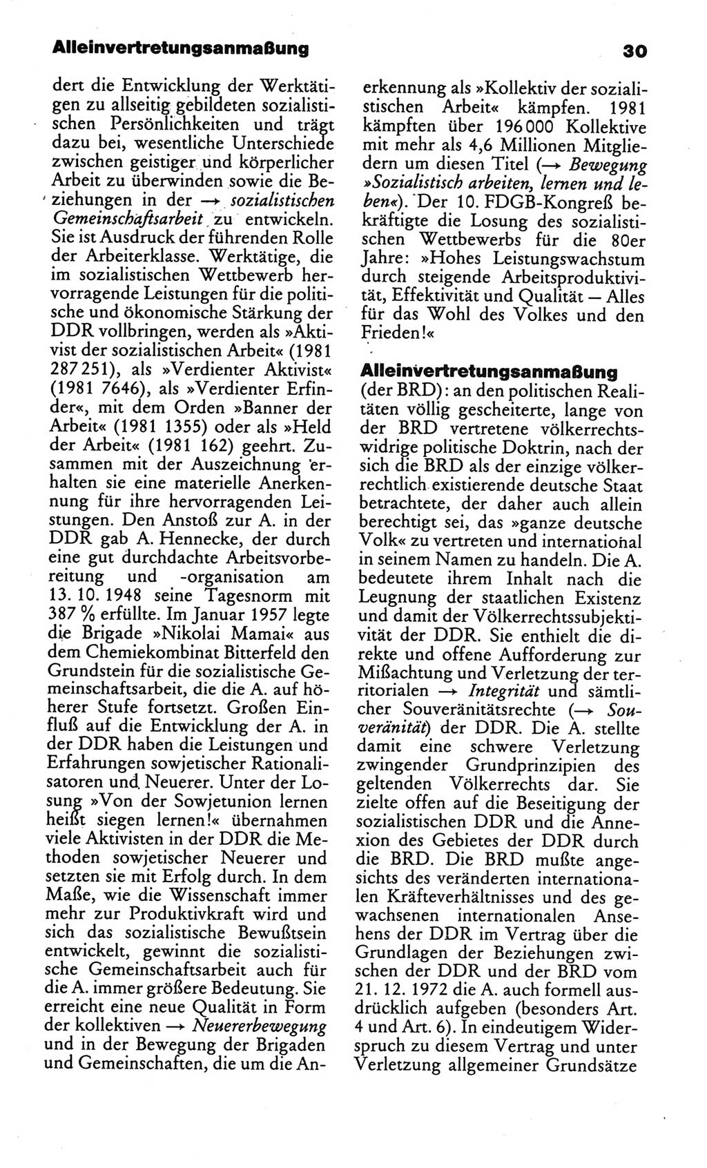 Kleines politisches Wörterbuch [Deutsche Demokratische Republik (DDR)] 1986, Seite 30 (Kl. pol. Wb. DDR 1986, S. 30)