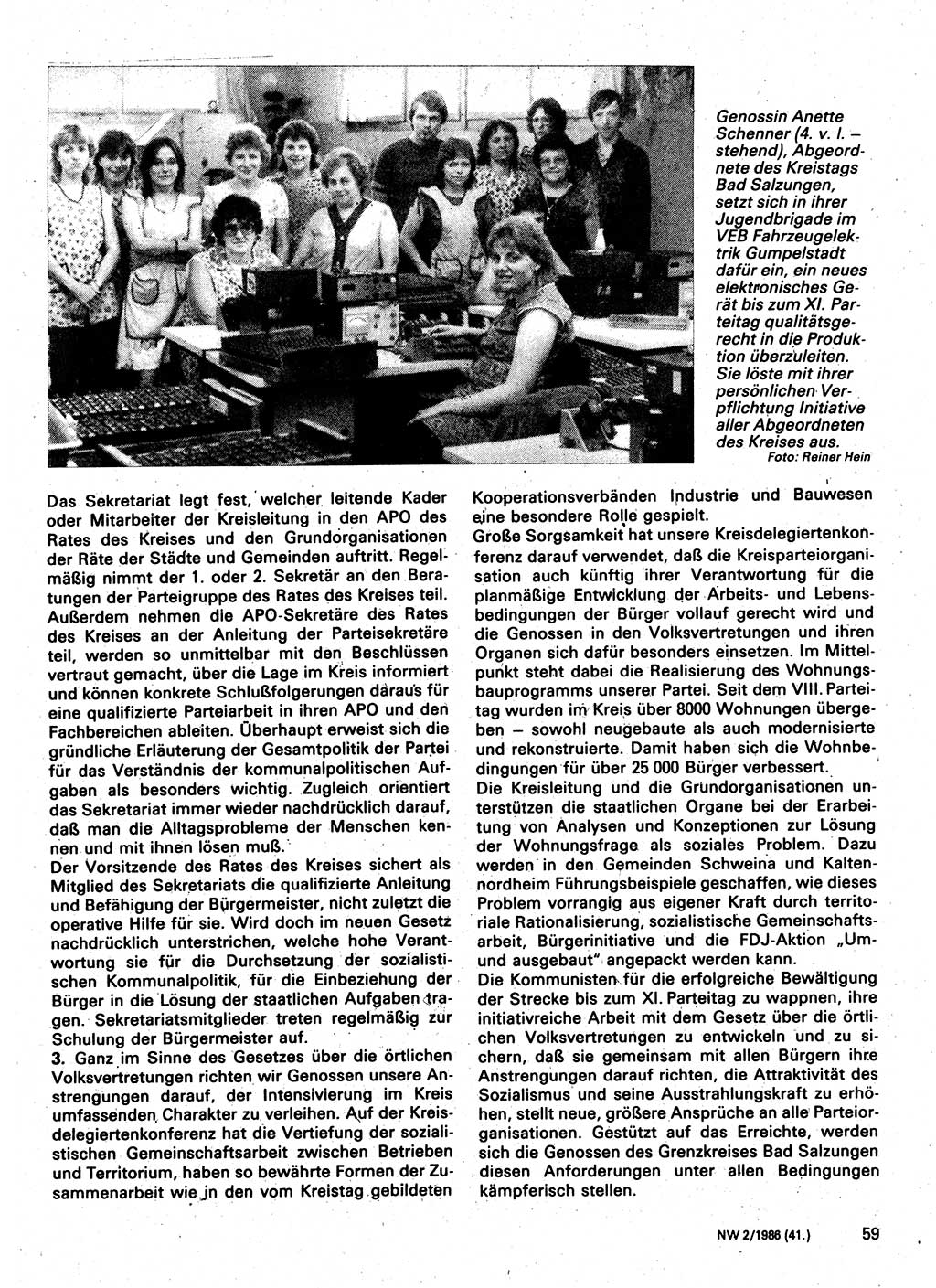 Neuer Weg (NW), Organ des Zentralkomitees (ZK) der SED (Sozialistische Einheitspartei Deutschlands) für Fragen des Parteilebens, 41. Jahrgang [Deutsche Demokratische Republik (DDR)] 1986, Seite 59 (NW ZK SED DDR 1986, S. 59)