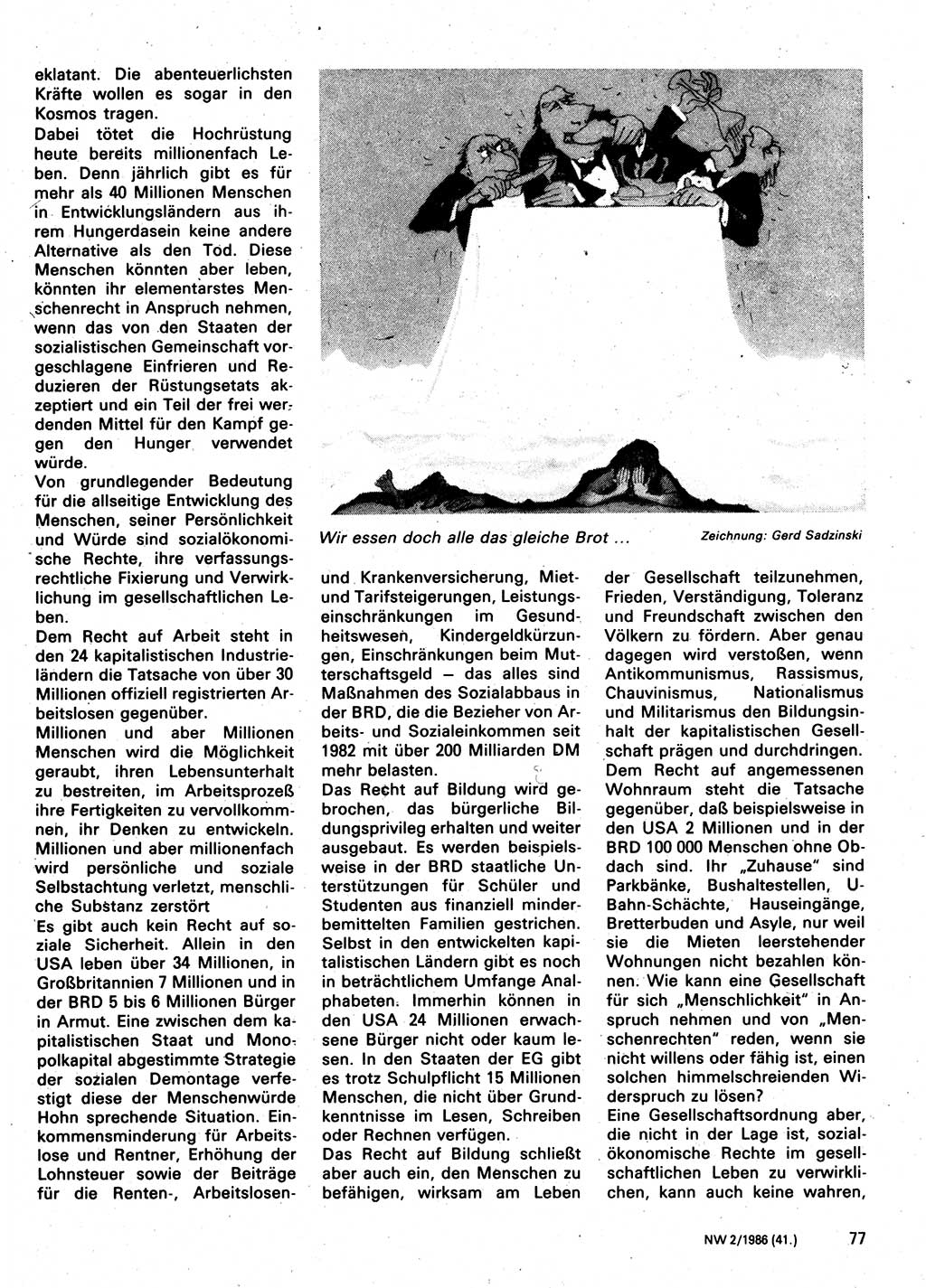 Neuer Weg (NW), Organ des Zentralkomitees (ZK) der SED (Sozialistische Einheitspartei Deutschlands) für Fragen des Parteilebens, 41. Jahrgang [Deutsche Demokratische Republik (DDR)] 1986, Seite 77 (NW ZK SED DDR 1986, S. 77)