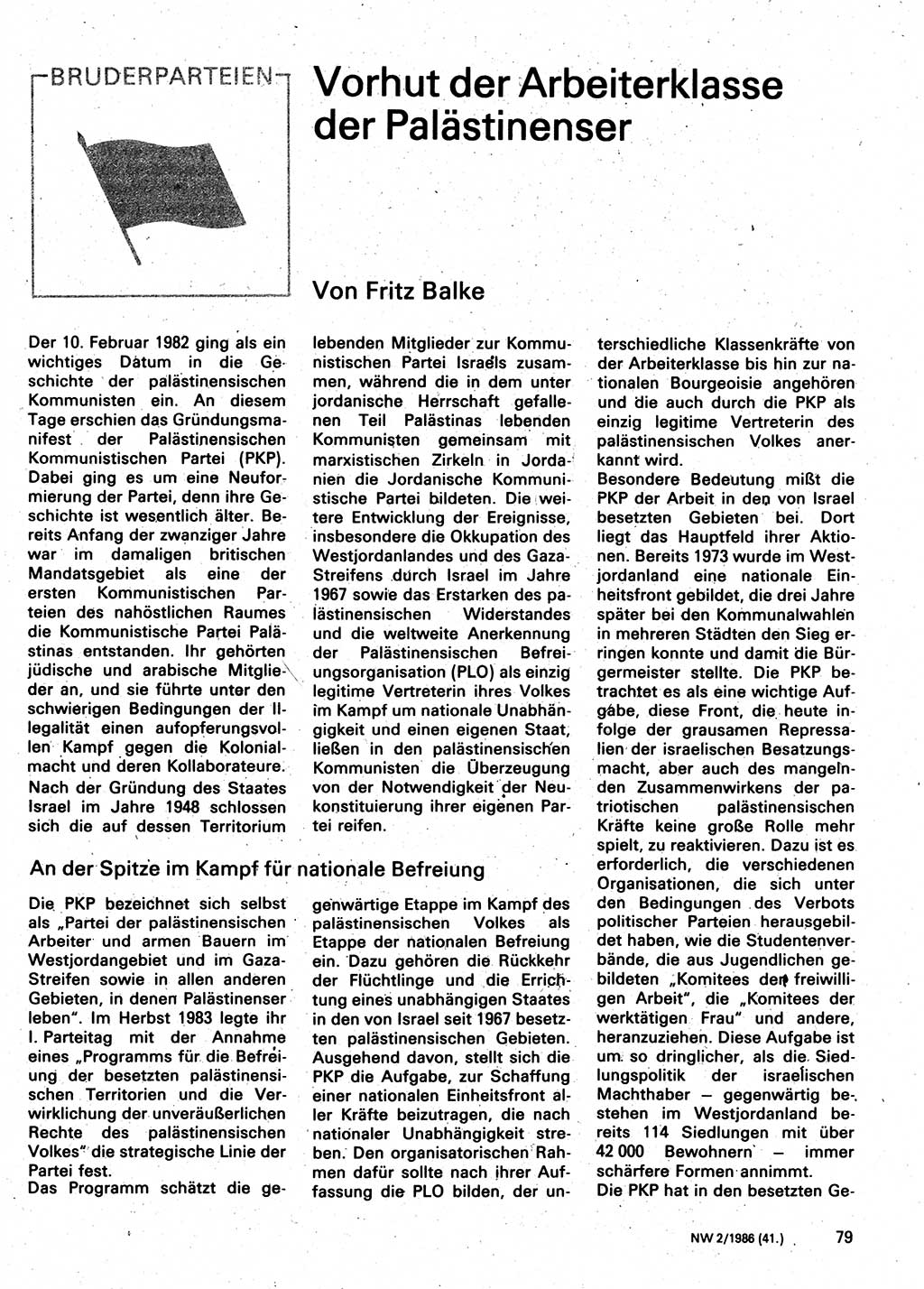 Neuer Weg (NW), Organ des Zentralkomitees (ZK) der SED (Sozialistische Einheitspartei Deutschlands) für Fragen des Parteilebens, 41. Jahrgang [Deutsche Demokratische Republik (DDR)] 1986, Seite 79 (NW ZK SED DDR 1986, S. 79)