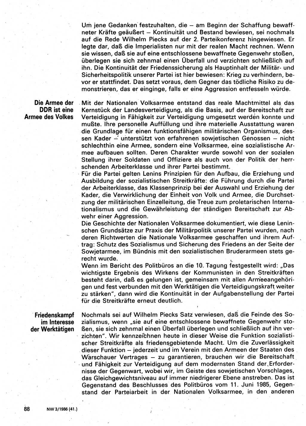 Neuer Weg (NW), Organ des Zentralkomitees (ZK) der SED (Sozialistische Einheitspartei Deutschlands) für Fragen des Parteilebens, 41. Jahrgang [Deutsche Demokratische Republik (DDR)] 1986, Seite 88 (NW ZK SED DDR 1986, S. 88)