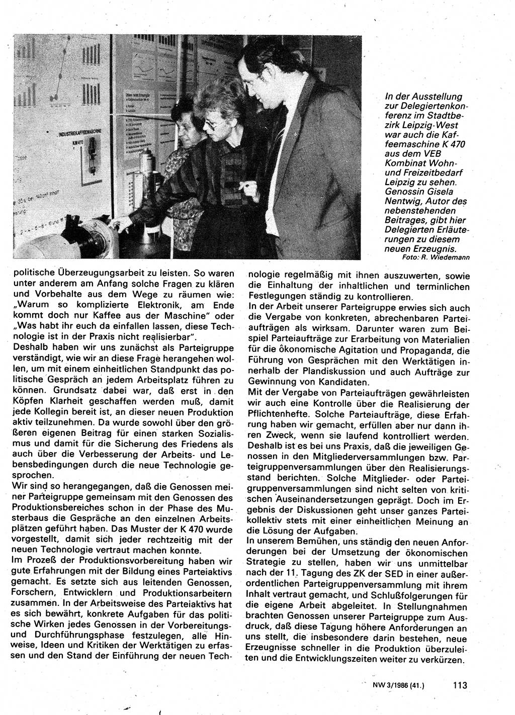 Neuer Weg (NW), Organ des Zentralkomitees (ZK) der SED (Sozialistische Einheitspartei Deutschlands) für Fragen des Parteilebens, 41. Jahrgang [Deutsche Demokratische Republik (DDR)] 1986, Seite 113 (NW ZK SED DDR 1986, S. 113)