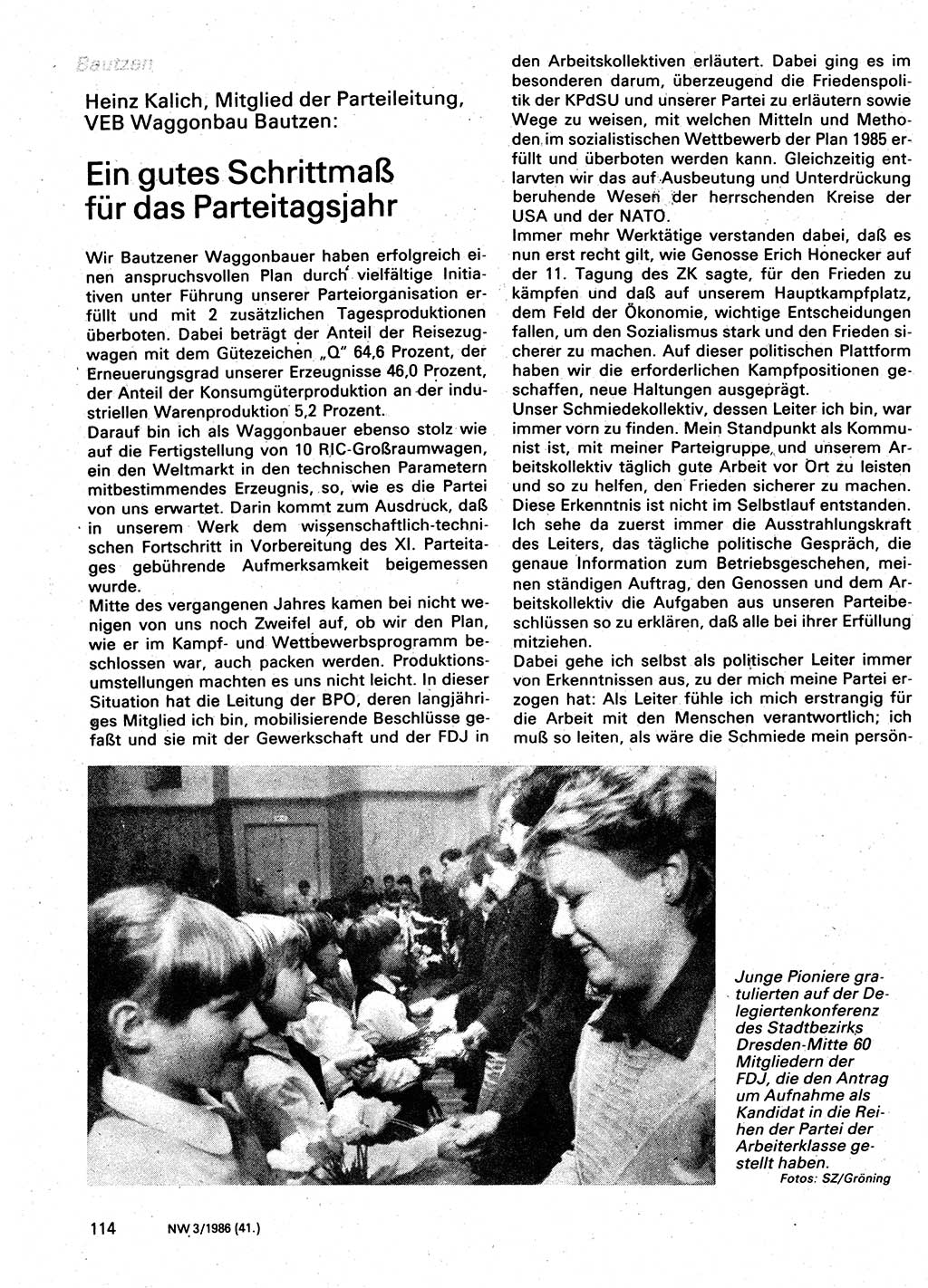 Neuer Weg (NW), Organ des Zentralkomitees (ZK) der SED (Sozialistische Einheitspartei Deutschlands) für Fragen des Parteilebens, 41. Jahrgang [Deutsche Demokratische Republik (DDR)] 1986, Seite 114 (NW ZK SED DDR 1986, S. 114)