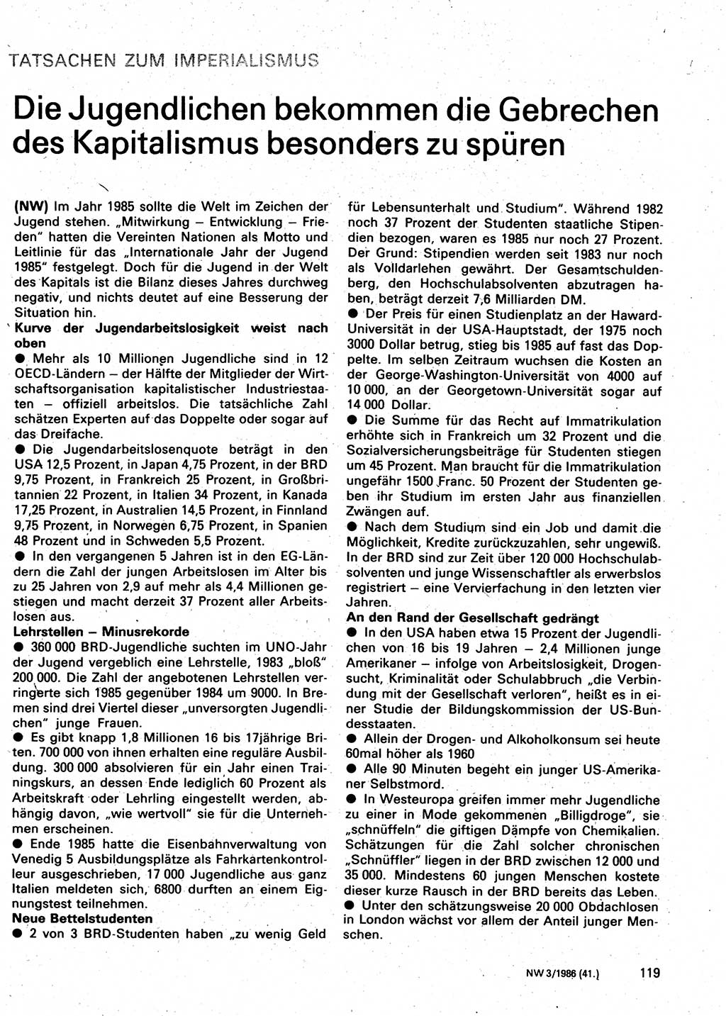 Neuer Weg (NW), Organ des Zentralkomitees (ZK) der SED (Sozialistische Einheitspartei Deutschlands) für Fragen des Parteilebens, 41. Jahrgang [Deutsche Demokratische Republik (DDR)] 1986, Seite 119 (NW ZK SED DDR 1986, S. 119)