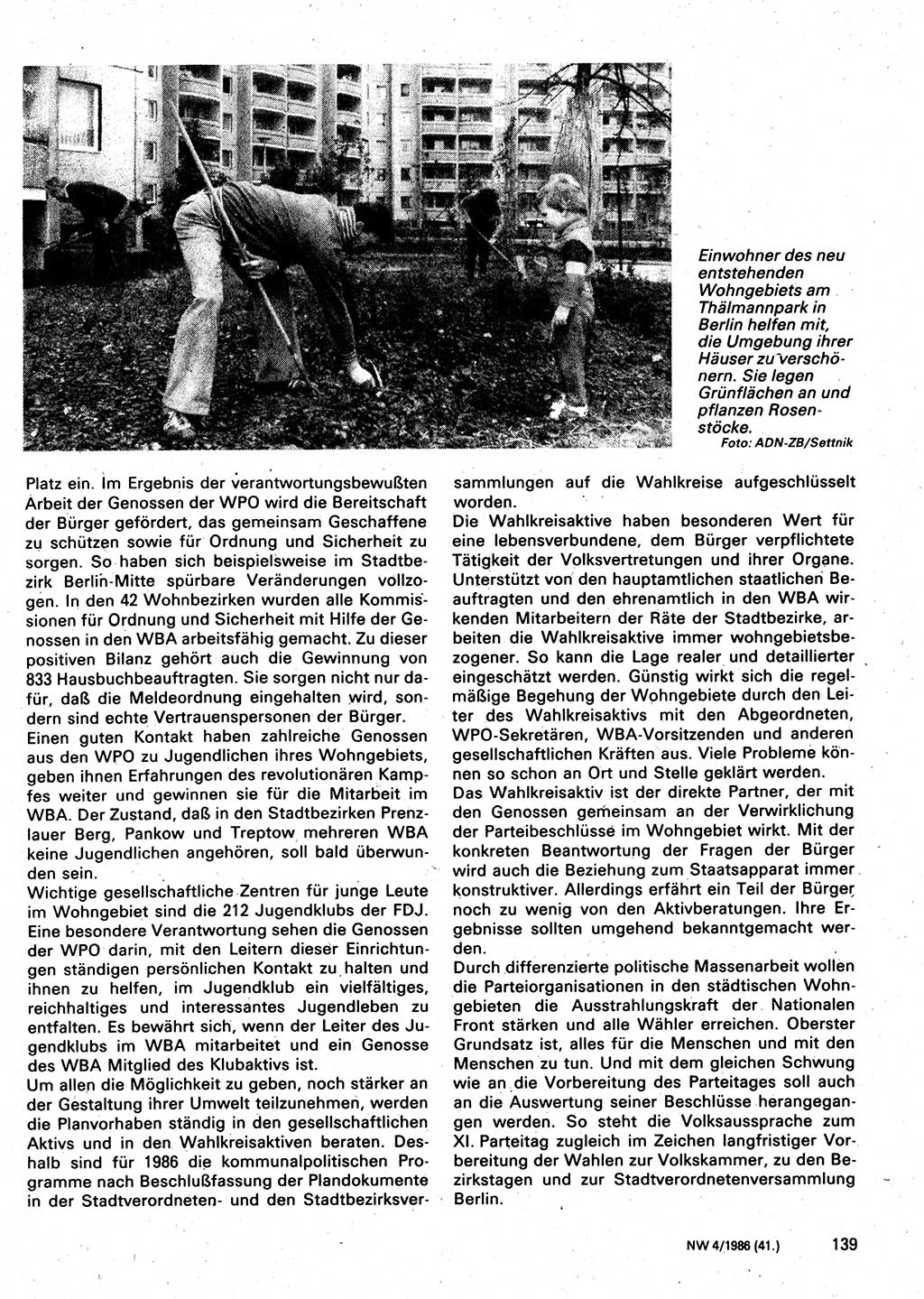 Neuer Weg (NW), Organ des Zentralkomitees (ZK) der SED (Sozialistische Einheitspartei Deutschlands) für Fragen des Parteilebens, 41. Jahrgang [Deutsche Demokratische Republik (DDR)] 1986, Seite 139 (NW ZK SED DDR 1986, S. 139)