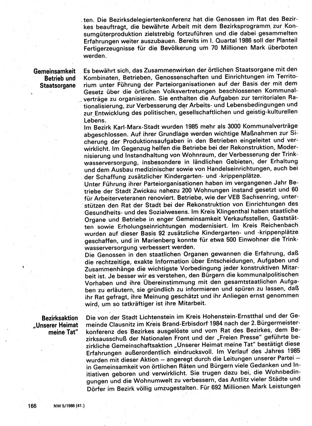 Neuer Weg (NW), Organ des Zentralkomitees (ZK) der SED (Sozialistische Einheitspartei Deutschlands) für Fragen des Parteilebens, 41. Jahrgang [Deutsche Demokratische Republik (DDR)] 1986, Seite 166 (NW ZK SED DDR 1986, S. 166)