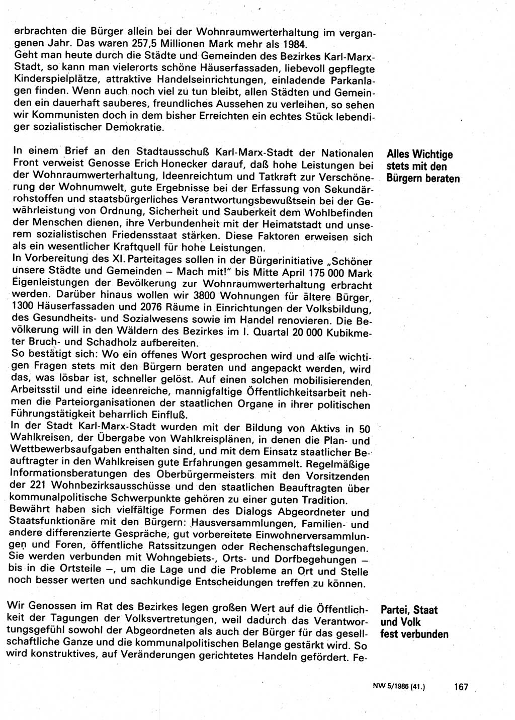 Neuer Weg (NW), Organ des Zentralkomitees (ZK) der SED (Sozialistische Einheitspartei Deutschlands) für Fragen des Parteilebens, 41. Jahrgang [Deutsche Demokratische Republik (DDR)] 1986, Seite 167 (NW ZK SED DDR 1986, S. 167)