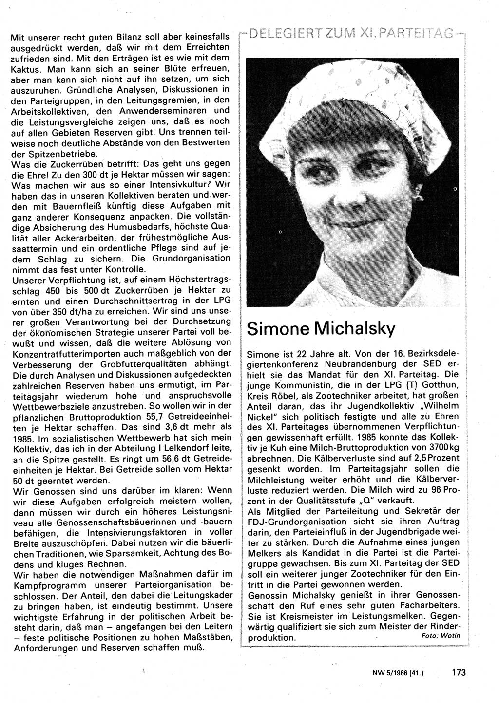 Neuer Weg (NW), Organ des Zentralkomitees (ZK) der SED (Sozialistische Einheitspartei Deutschlands) für Fragen des Parteilebens, 41. Jahrgang [Deutsche Demokratische Republik (DDR)] 1986, Seite 173 (NW ZK SED DDR 1986, S. 173)