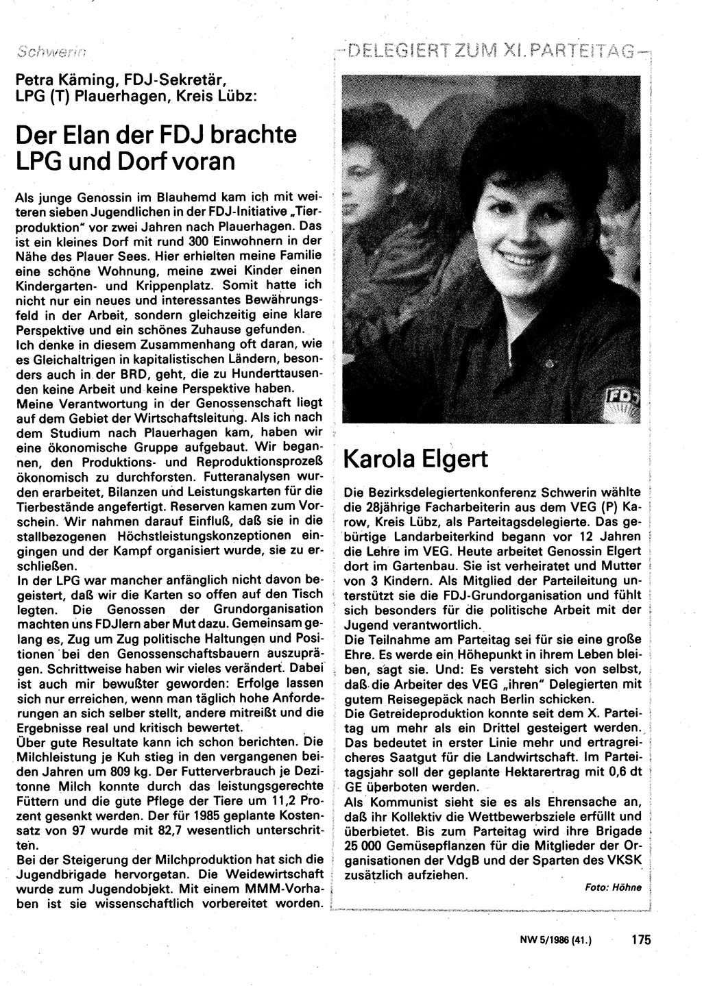 Neuer Weg (NW), Organ des Zentralkomitees (ZK) der SED (Sozialistische Einheitspartei Deutschlands) für Fragen des Parteilebens, 41. Jahrgang [Deutsche Demokratische Republik (DDR)] 1986, Seite 175 (NW ZK SED DDR 1986, S. 175)