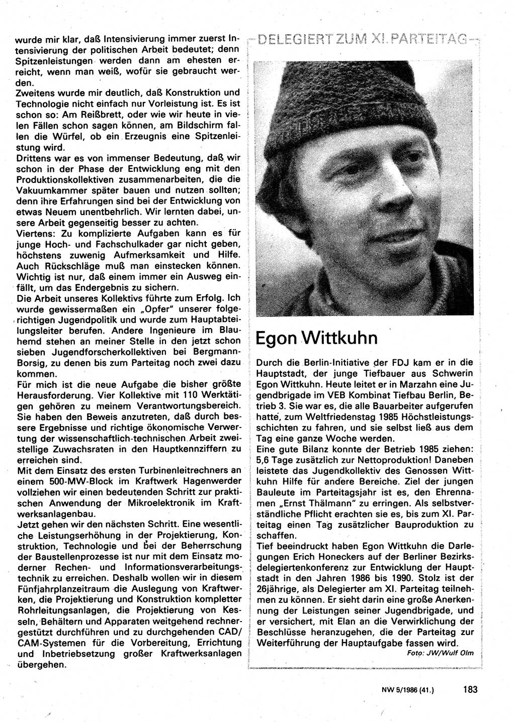 Neuer Weg (NW), Organ des Zentralkomitees (ZK) der SED (Sozialistische Einheitspartei Deutschlands) für Fragen des Parteilebens, 41. Jahrgang [Deutsche Demokratische Republik (DDR)] 1986, Seite 183 (NW ZK SED DDR 1986, S. 183)
