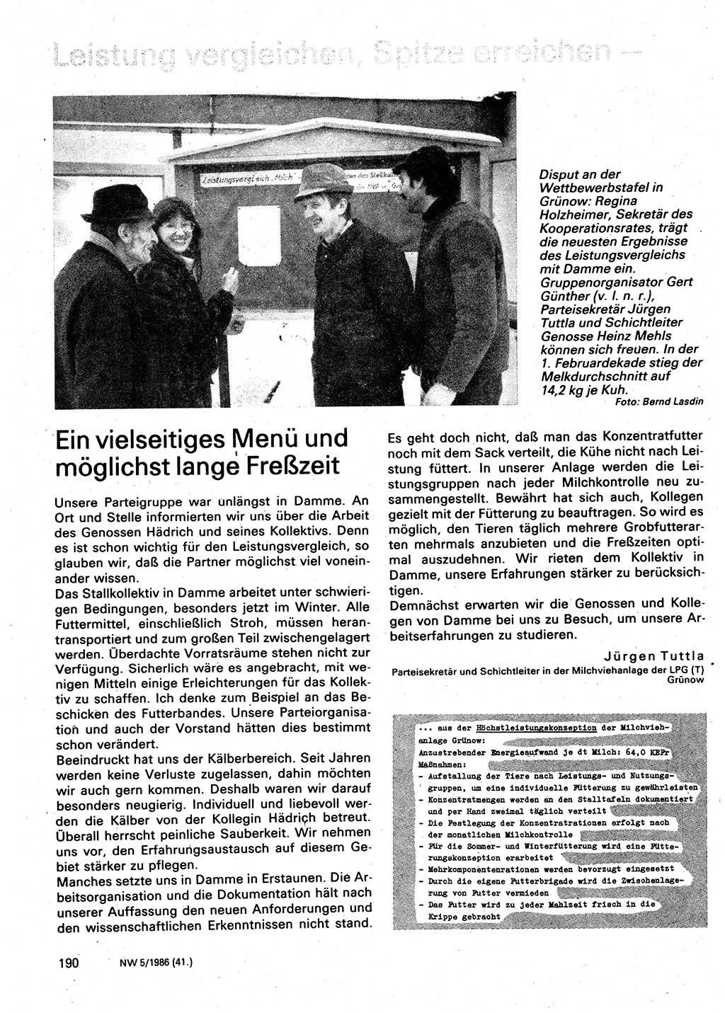 Neuer Weg (NW), Organ des Zentralkomitees (ZK) der SED (Sozialistische Einheitspartei Deutschlands) für Fragen des Parteilebens, 41. Jahrgang [Deutsche Demokratische Republik (DDR)] 1986, Seite 190 (NW ZK SED DDR 1986, S. 190)
