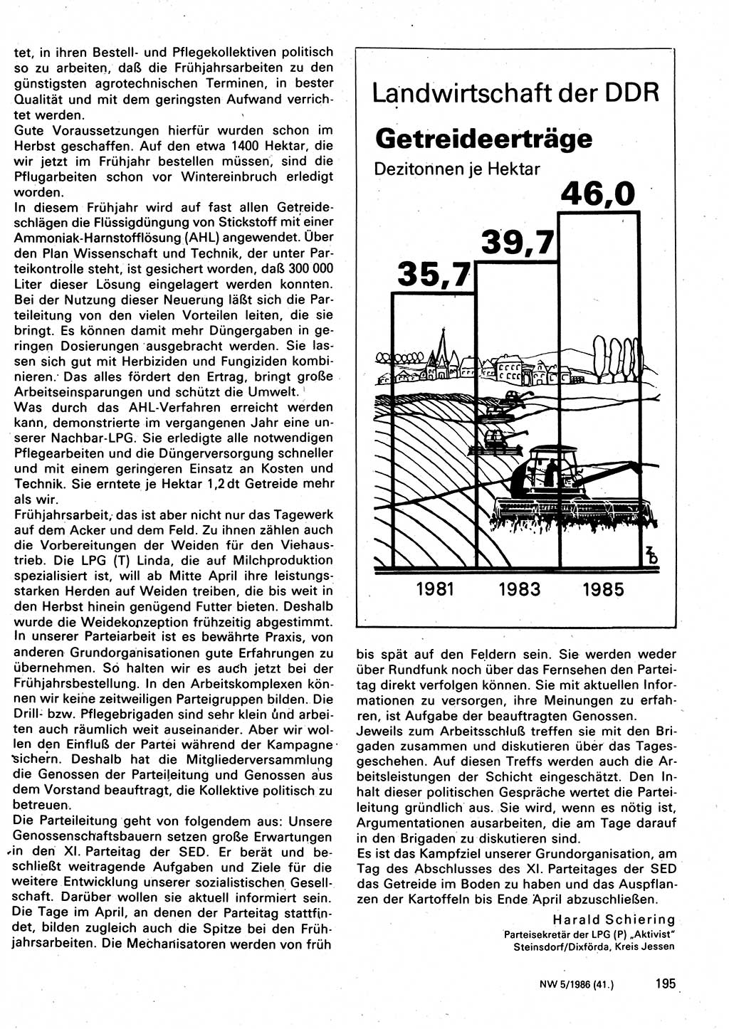 Neuer Weg (NW), Organ des Zentralkomitees (ZK) der SED (Sozialistische Einheitspartei Deutschlands) für Fragen des Parteilebens, 41. Jahrgang [Deutsche Demokratische Republik (DDR)] 1986, Seite 195 (NW ZK SED DDR 1986, S. 195)