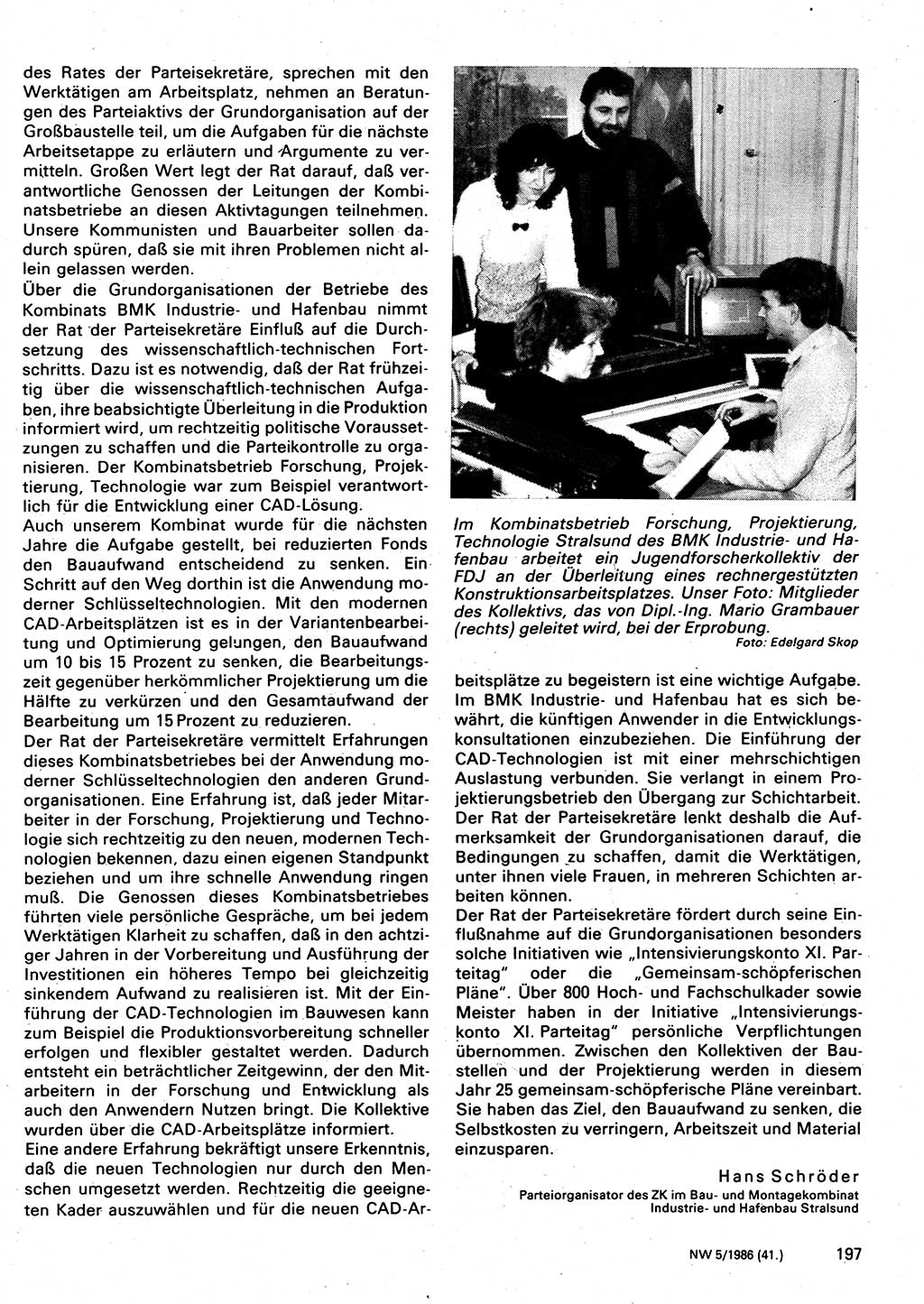 Neuer Weg (NW), Organ des Zentralkomitees (ZK) der SED (Sozialistische Einheitspartei Deutschlands) für Fragen des Parteilebens, 41. Jahrgang [Deutsche Demokratische Republik (DDR)] 1986, Seite 197 (NW ZK SED DDR 1986, S. 197)