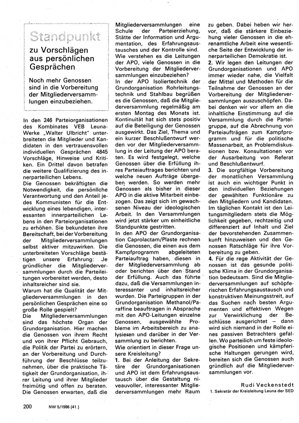 Neuer Weg (NW), Organ des Zentralkomitees (ZK) der SED (Sozialistische Einheitspartei Deutschlands) für Fragen des Parteilebens, 41. Jahrgang [Deutsche Demokratische Republik (DDR)] 1986, Seite 200 (NW ZK SED DDR 1986, S. 200)