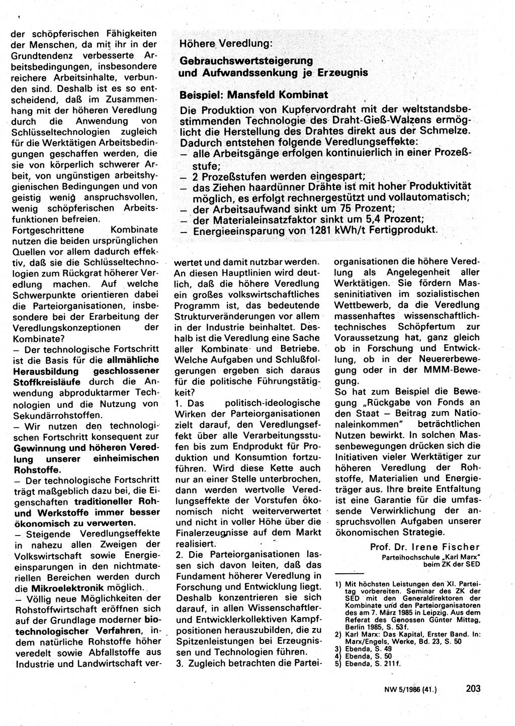 Neuer Weg (NW), Organ des Zentralkomitees (ZK) der SED (Sozialistische Einheitspartei Deutschlands) für Fragen des Parteilebens, 41. Jahrgang [Deutsche Demokratische Republik (DDR)] 1986, Seite 203 (NW ZK SED DDR 1986, S. 203)