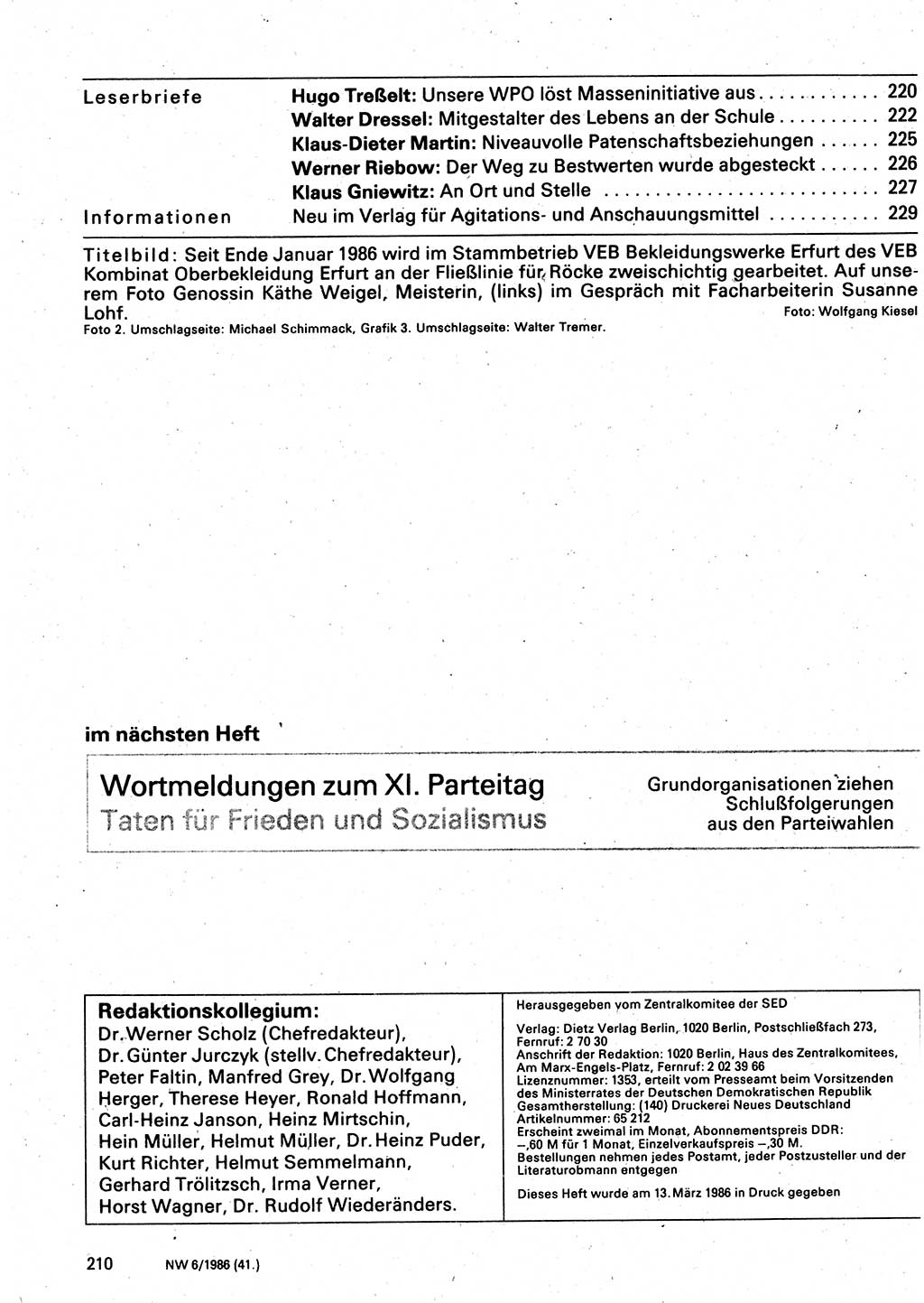 Neuer Weg (NW), Organ des Zentralkomitees (ZK) der SED (Sozialistische Einheitspartei Deutschlands) für Fragen des Parteilebens, 41. Jahrgang [Deutsche Demokratische Republik (DDR)] 1986, Seite 210 (NW ZK SED DDR 1986, S. 210)