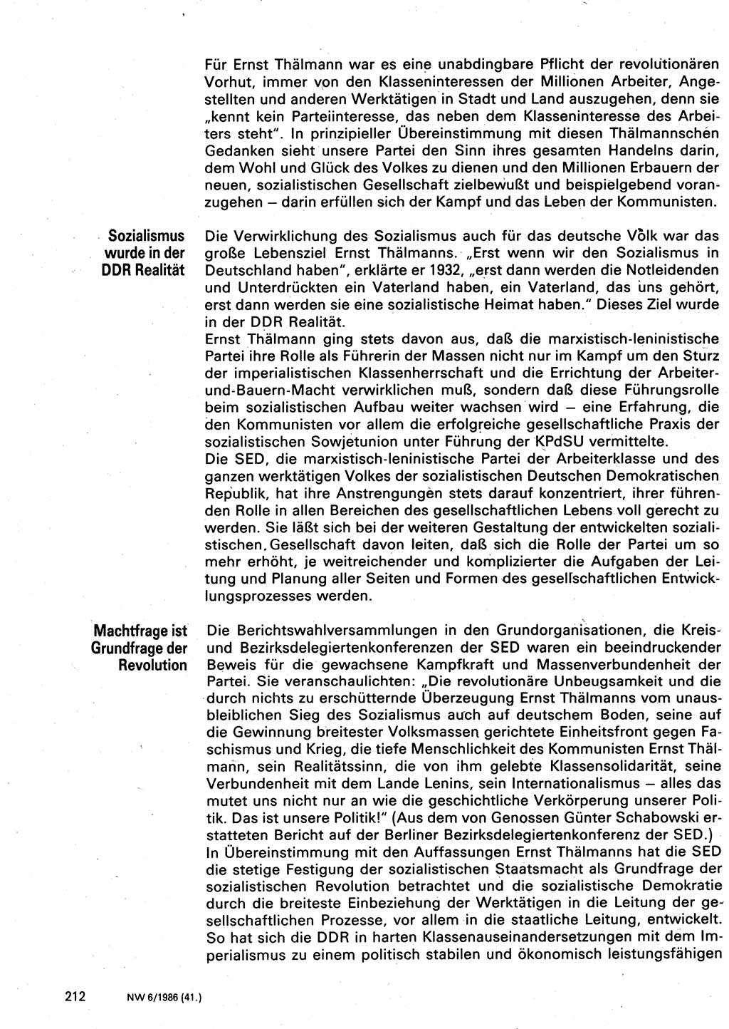 Neuer Weg (NW), Organ des Zentralkomitees (ZK) der SED (Sozialistische Einheitspartei Deutschlands) für Fragen des Parteilebens, 41. Jahrgang [Deutsche Demokratische Republik (DDR)] 1986, Seite 212 (NW ZK SED DDR 1986, S. 212)
