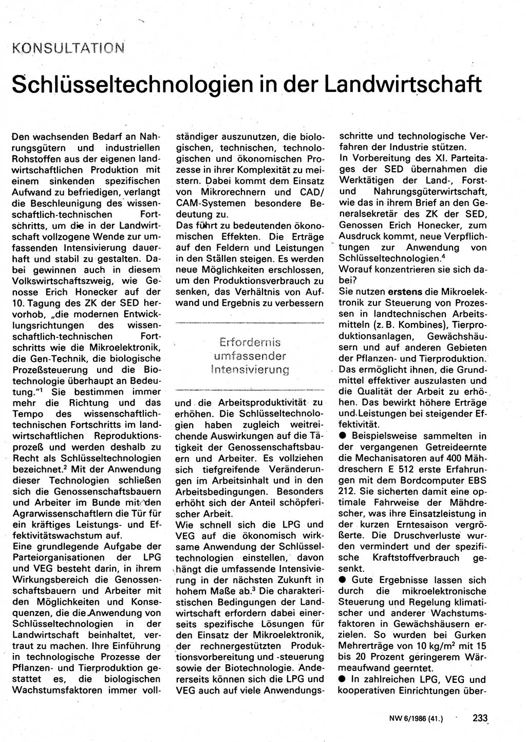 Neuer Weg (NW), Organ des Zentralkomitees (ZK) der SED (Sozialistische Einheitspartei Deutschlands) für Fragen des Parteilebens, 41. Jahrgang [Deutsche Demokratische Republik (DDR)] 1986, Seite 233 (NW ZK SED DDR 1986, S. 233)