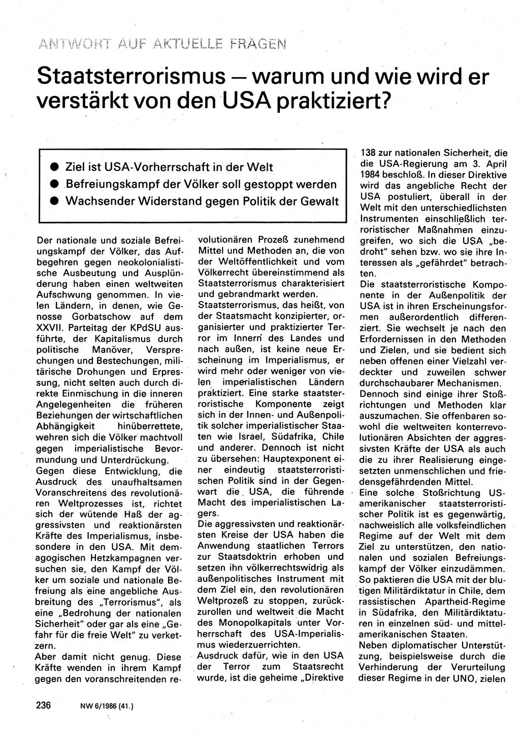 Neuer Weg (NW), Organ des Zentralkomitees (ZK) der SED (Sozialistische Einheitspartei Deutschlands) für Fragen des Parteilebens, 41. Jahrgang [Deutsche Demokratische Republik (DDR)] 1986, Seite 236 (NW ZK SED DDR 1986, S. 236)