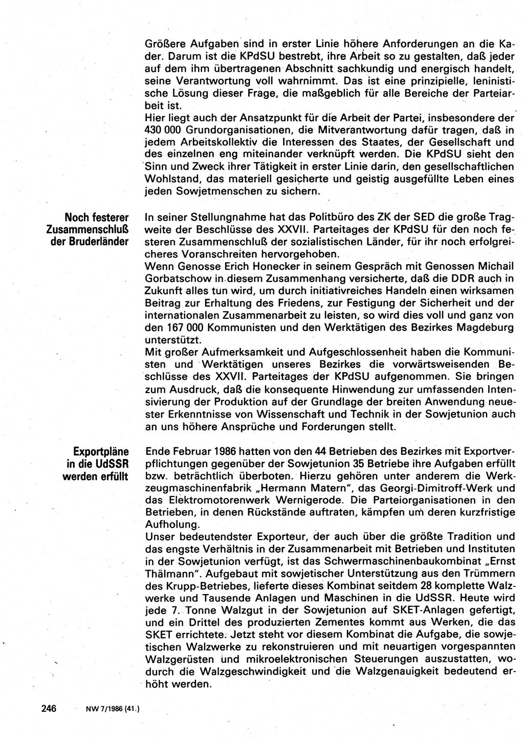 Neuer Weg (NW), Organ des Zentralkomitees (ZK) der SED (Sozialistische Einheitspartei Deutschlands) für Fragen des Parteilebens, 41. Jahrgang [Deutsche Demokratische Republik (DDR)] 1986, Seite 246 (NW ZK SED DDR 1986, S. 246)