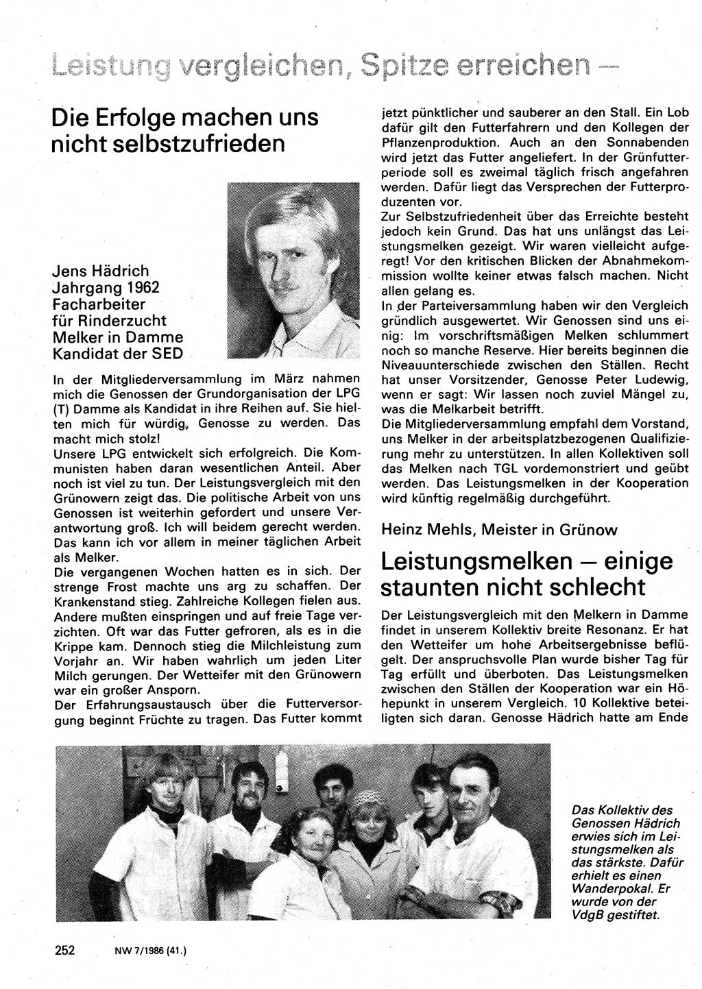 Neuer Weg (NW), Organ des Zentralkomitees (ZK) der SED (Sozialistische Einheitspartei Deutschlands) für Fragen des Parteilebens, 41. Jahrgang [Deutsche Demokratische Republik (DDR)] 1986, Seite 252 (NW ZK SED DDR 1986, S. 252)