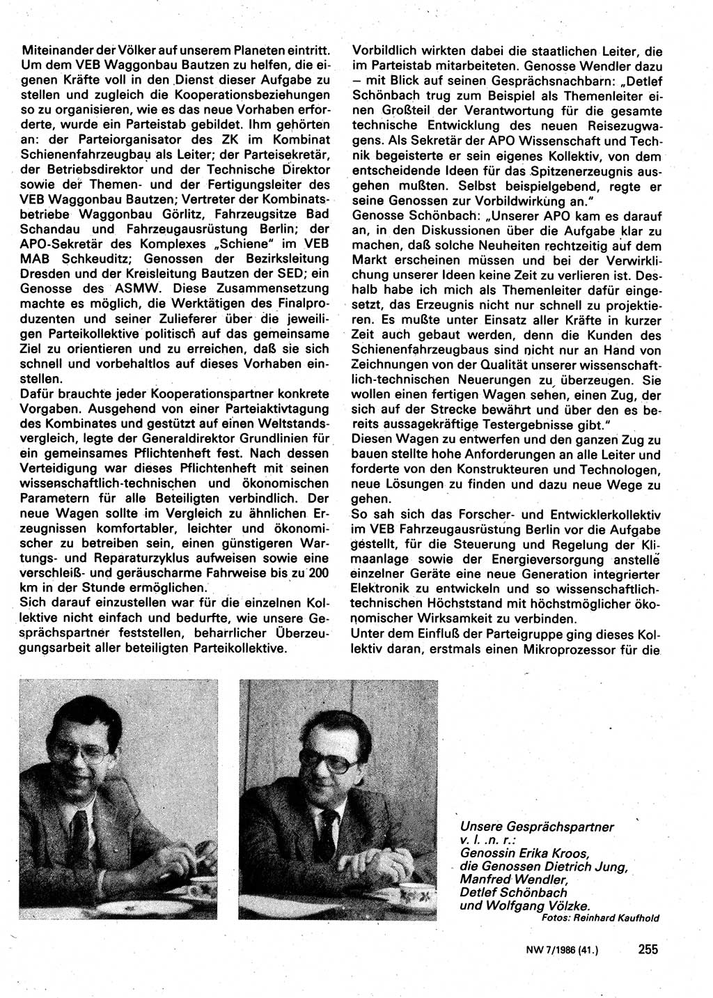 Neuer Weg (NW), Organ des Zentralkomitees (ZK) der SED (Sozialistische Einheitspartei Deutschlands) für Fragen des Parteilebens, 41. Jahrgang [Deutsche Demokratische Republik (DDR)] 1986, Seite 255 (NW ZK SED DDR 1986, S. 255)