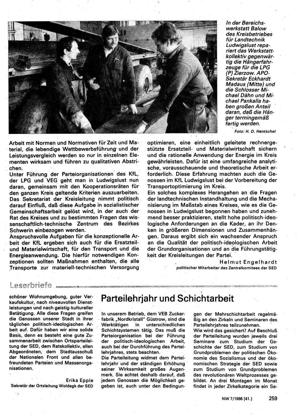 Neuer Weg (NW), Organ des Zentralkomitees (ZK) der SED (Sozialistische Einheitspartei Deutschlands) für Fragen des Parteilebens, 41. Jahrgang [Deutsche Demokratische Republik (DDR)] 1986, Seite 259 (NW ZK SED DDR 1986, S. 259)