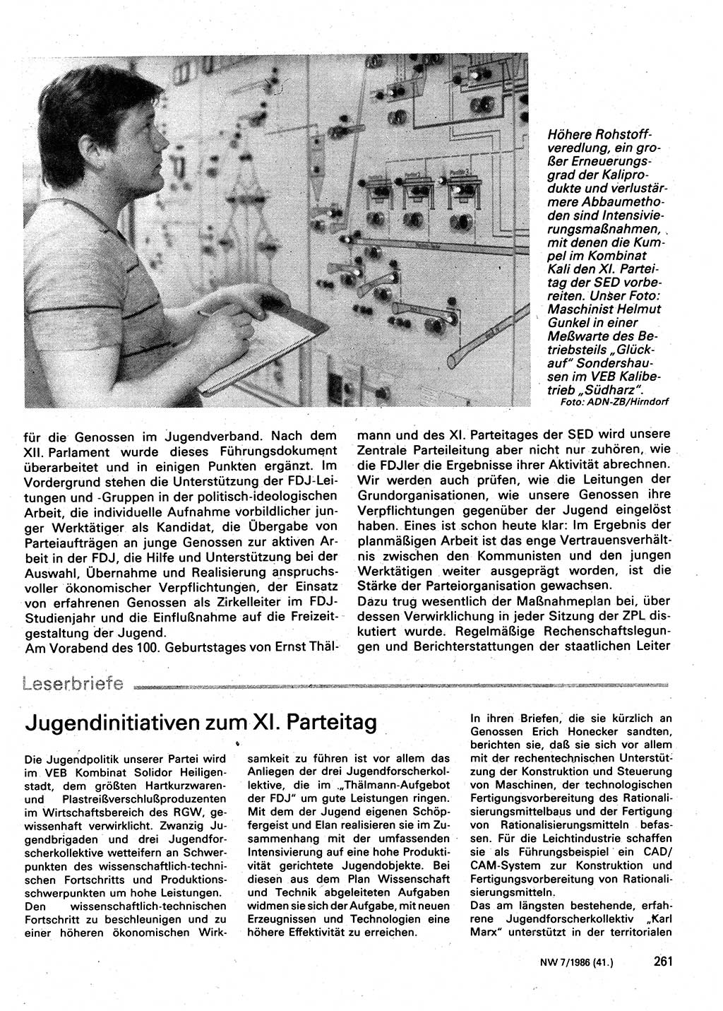 Neuer Weg (NW), Organ des Zentralkomitees (ZK) der SED (Sozialistische Einheitspartei Deutschlands) für Fragen des Parteilebens, 41. Jahrgang [Deutsche Demokratische Republik (DDR)] 1986, Seite 261 (NW ZK SED DDR 1986, S. 261)