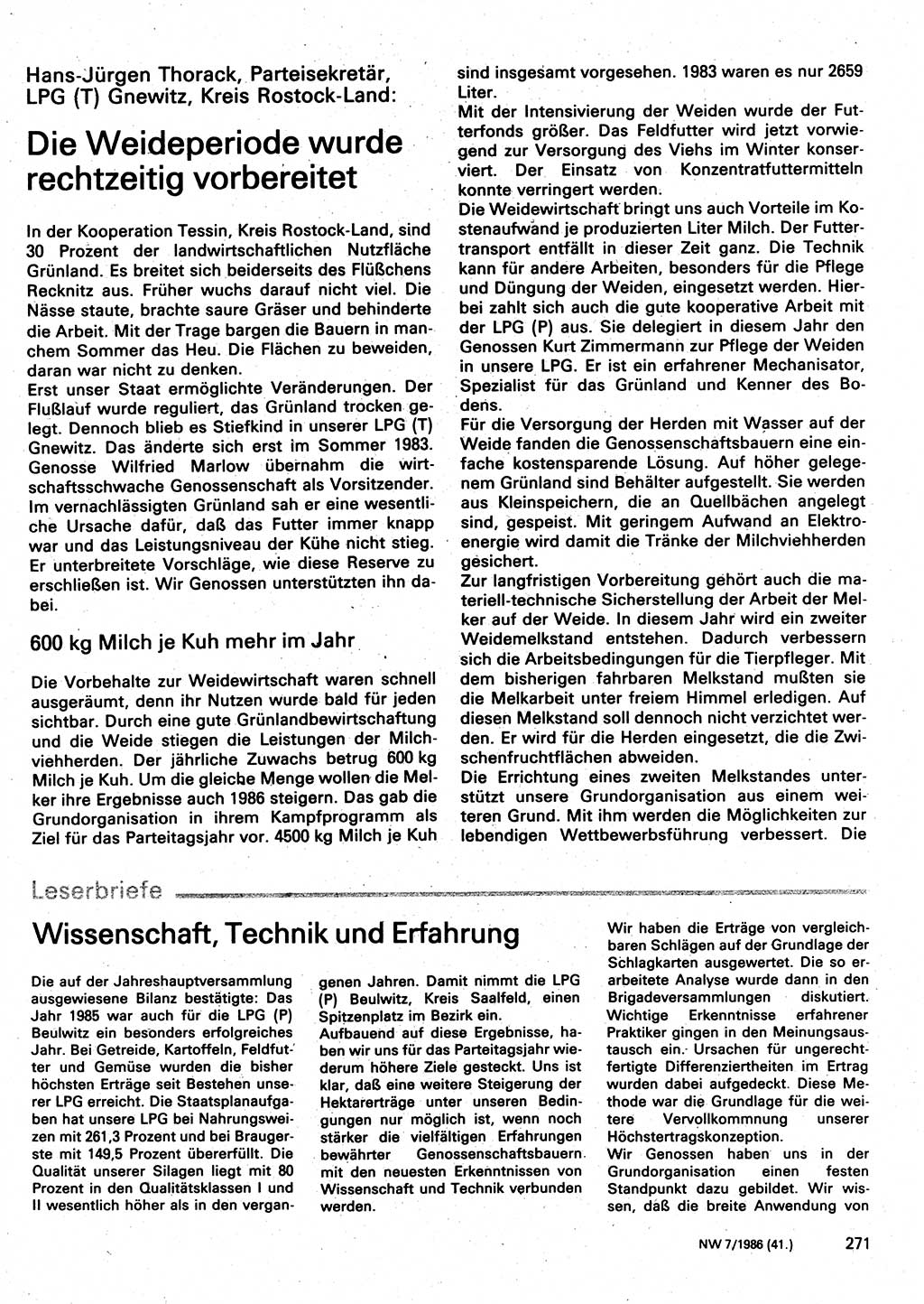 Neuer Weg (NW), Organ des Zentralkomitees (ZK) der SED (Sozialistische Einheitspartei Deutschlands) für Fragen des Parteilebens, 41. Jahrgang [Deutsche Demokratische Republik (DDR)] 1986, Seite 271 (NW ZK SED DDR 1986, S. 271)