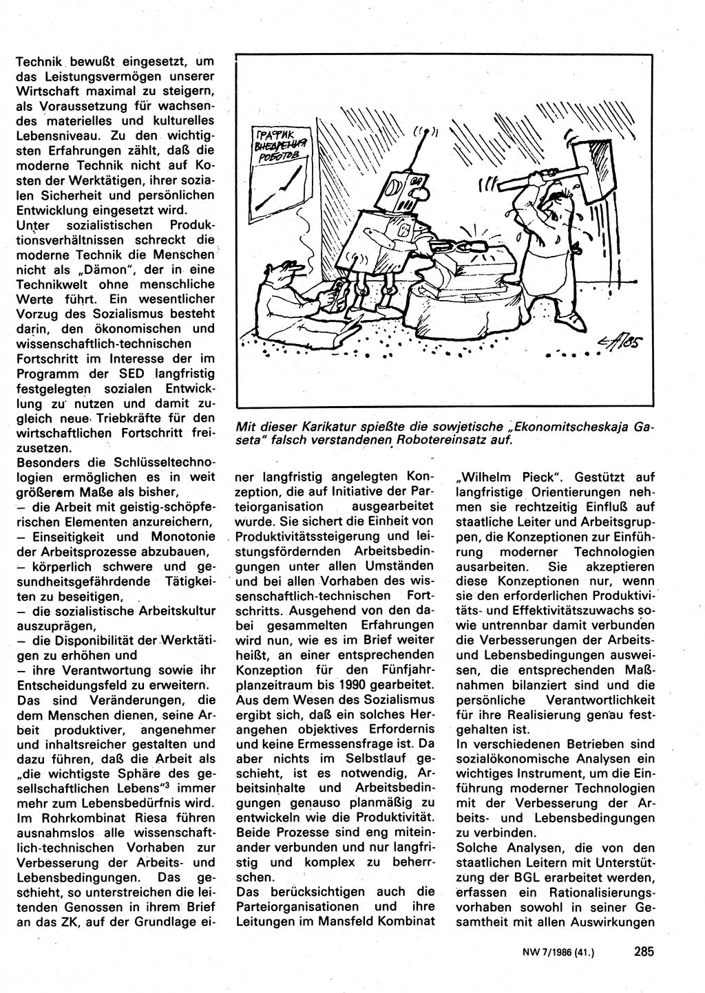Neuer Weg (NW), Organ des Zentralkomitees (ZK) der SED (Sozialistische Einheitspartei Deutschlands) für Fragen des Parteilebens, 41. Jahrgang [Deutsche Demokratische Republik (DDR)] 1986, Seite 285 (NW ZK SED DDR 1986, S. 285)