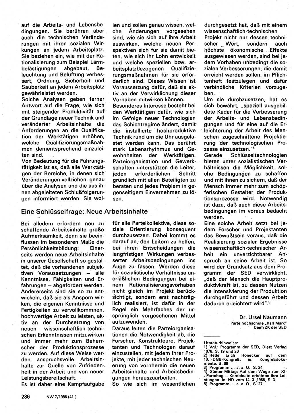 Neuer Weg (NW), Organ des Zentralkomitees (ZK) der SED (Sozialistische Einheitspartei Deutschlands) für Fragen des Parteilebens, 41. Jahrgang [Deutsche Demokratische Republik (DDR)] 1986, Seite 286 (NW ZK SED DDR 1986, S. 286)