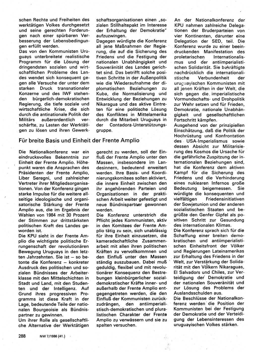 Neuer Weg (NW), Organ des Zentralkomitees (ZK) der SED (Sozialistische Einheitspartei Deutschlands) für Fragen des Parteilebens, 41. Jahrgang [Deutsche Demokratische Republik (DDR)] 1986, Seite 288 (NW ZK SED DDR 1986, S. 288)