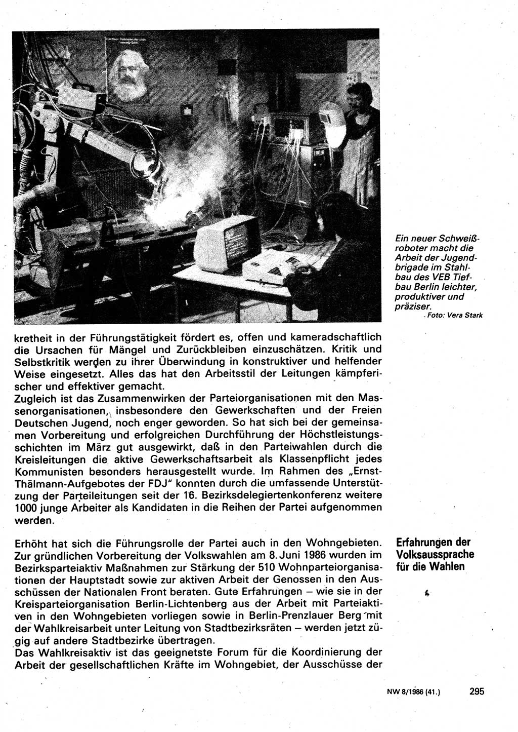 Neuer Weg (NW), Organ des Zentralkomitees (ZK) der SED (Sozialistische Einheitspartei Deutschlands) für Fragen des Parteilebens, 41. Jahrgang [Deutsche Demokratische Republik (DDR)] 1986, Seite 295 (NW ZK SED DDR 1986, S. 295)