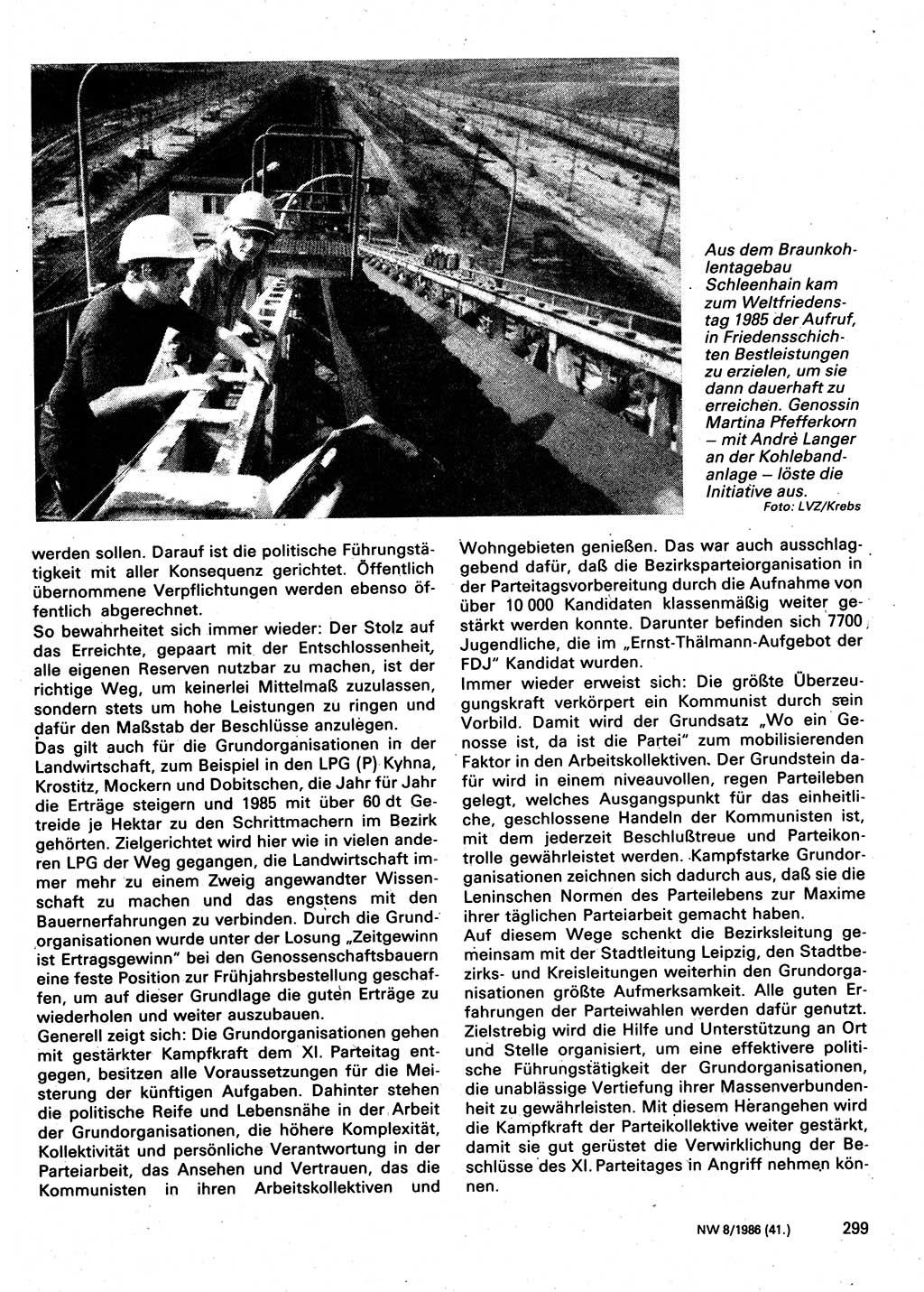 Neuer Weg (NW), Organ des Zentralkomitees (ZK) der SED (Sozialistische Einheitspartei Deutschlands) für Fragen des Parteilebens, 41. Jahrgang [Deutsche Demokratische Republik (DDR)] 1986, Seite 299 (NW ZK SED DDR 1986, S. 299)